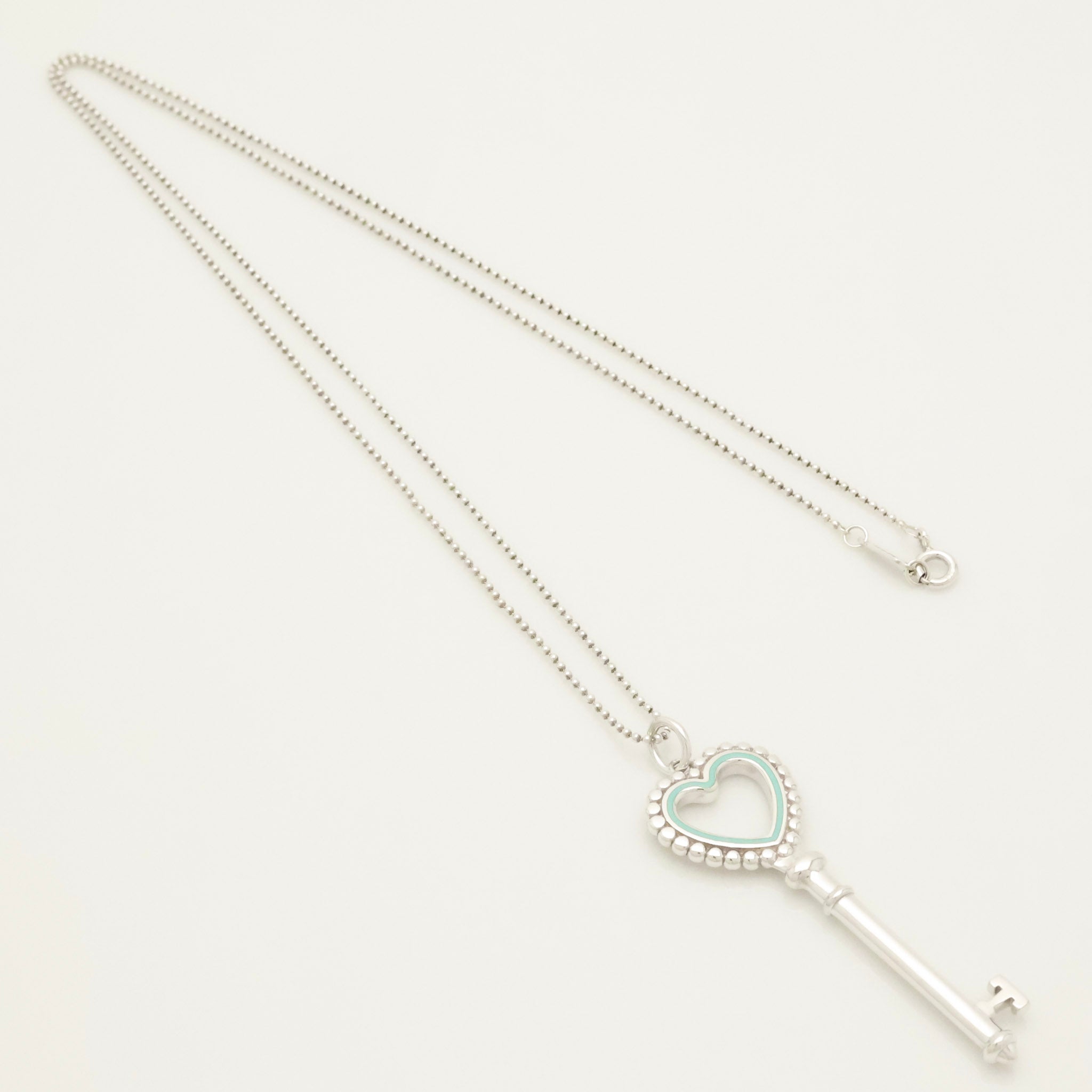  Tiffany & Co. Blue Enamel Beaded Heart Key Necklace Sterling Silver 925　