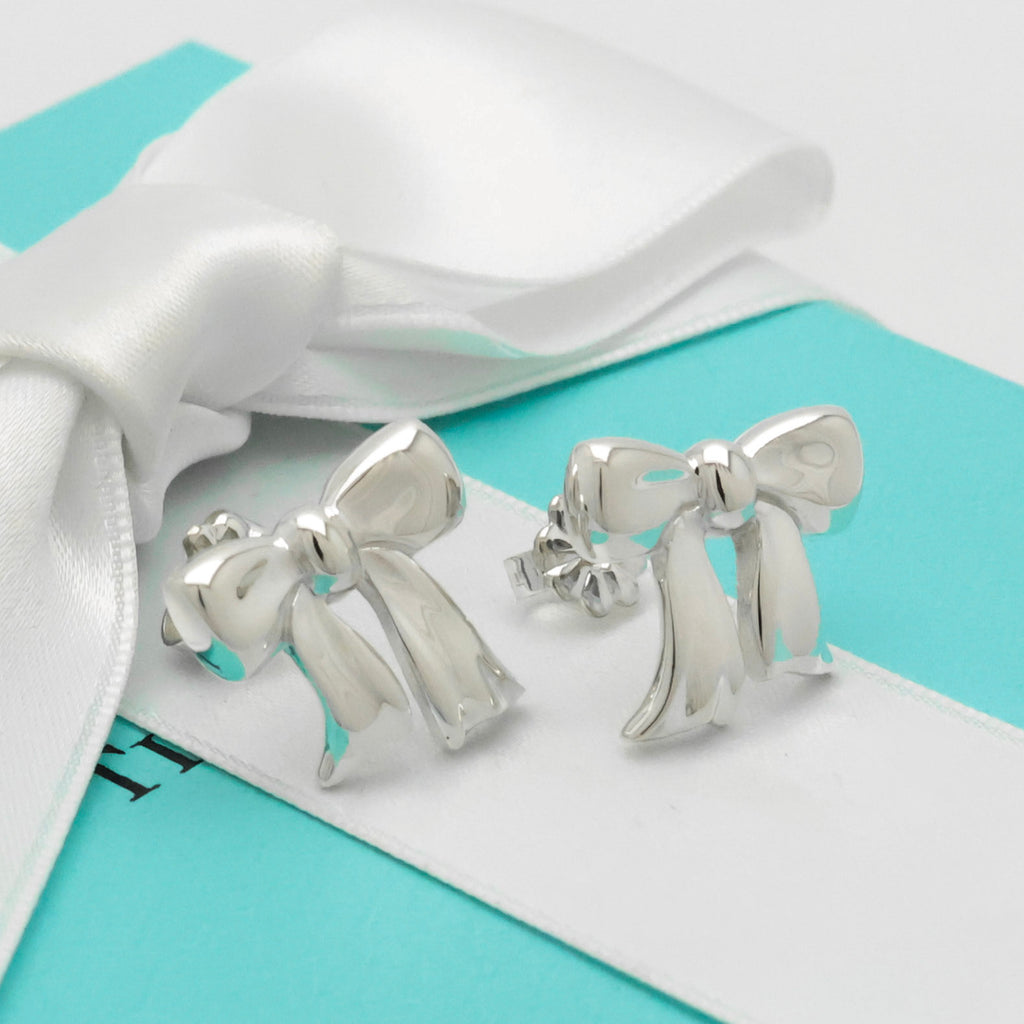 Tiffany & Co. Ribbon Bow Stud Earrings Sterling Silver 925