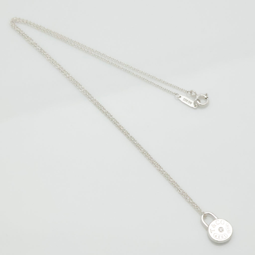 Tiffany & Co. 1837 Round Lock 1P Diamond Necklace Sterling Silver 925 