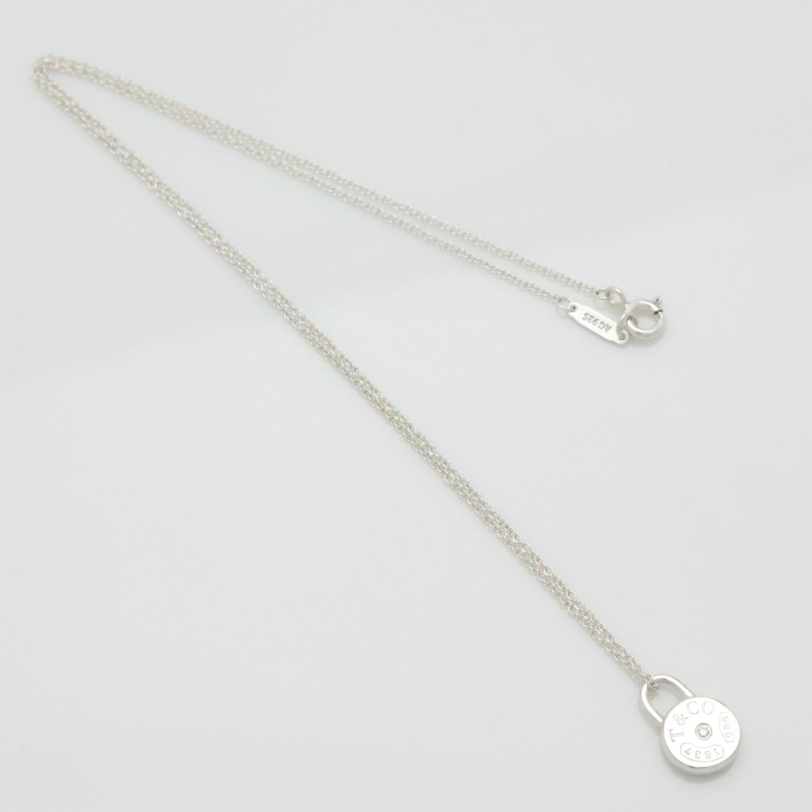 Tiffany & Co. 1837 Round Lock 1P Diamond Necklace Sterling Silver 925 