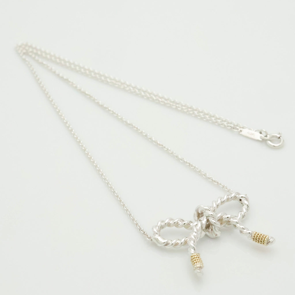 Tiffany & Co. Twist Ribbon Bow Necklace Silver Sterling 925 & 18K Gold 