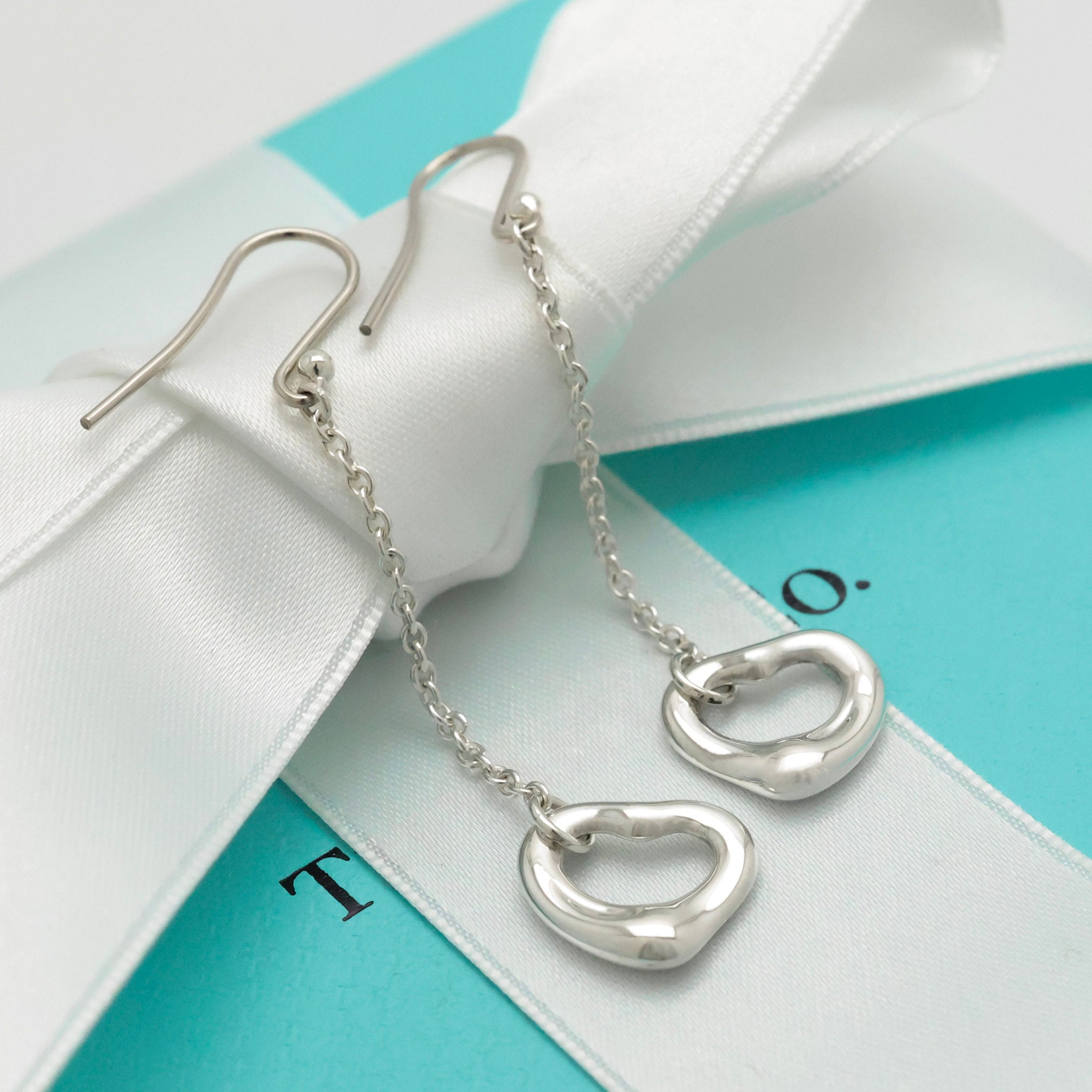 Tiffany & Co Elsa Peretti Open Heart Drop Dangle Earrings Sterling Silver 925