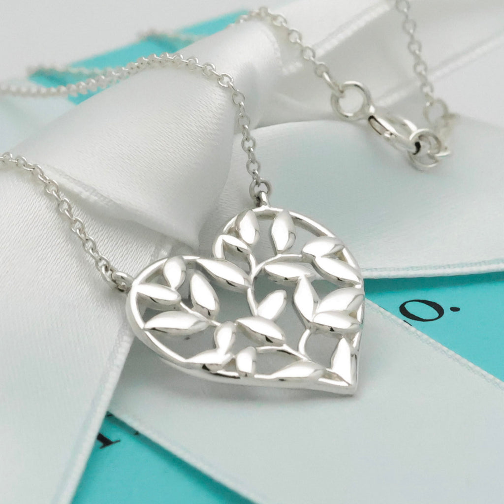 Tiffany & Co. Olive Leaf Heart Necklace Pendant Sterling Silver 925