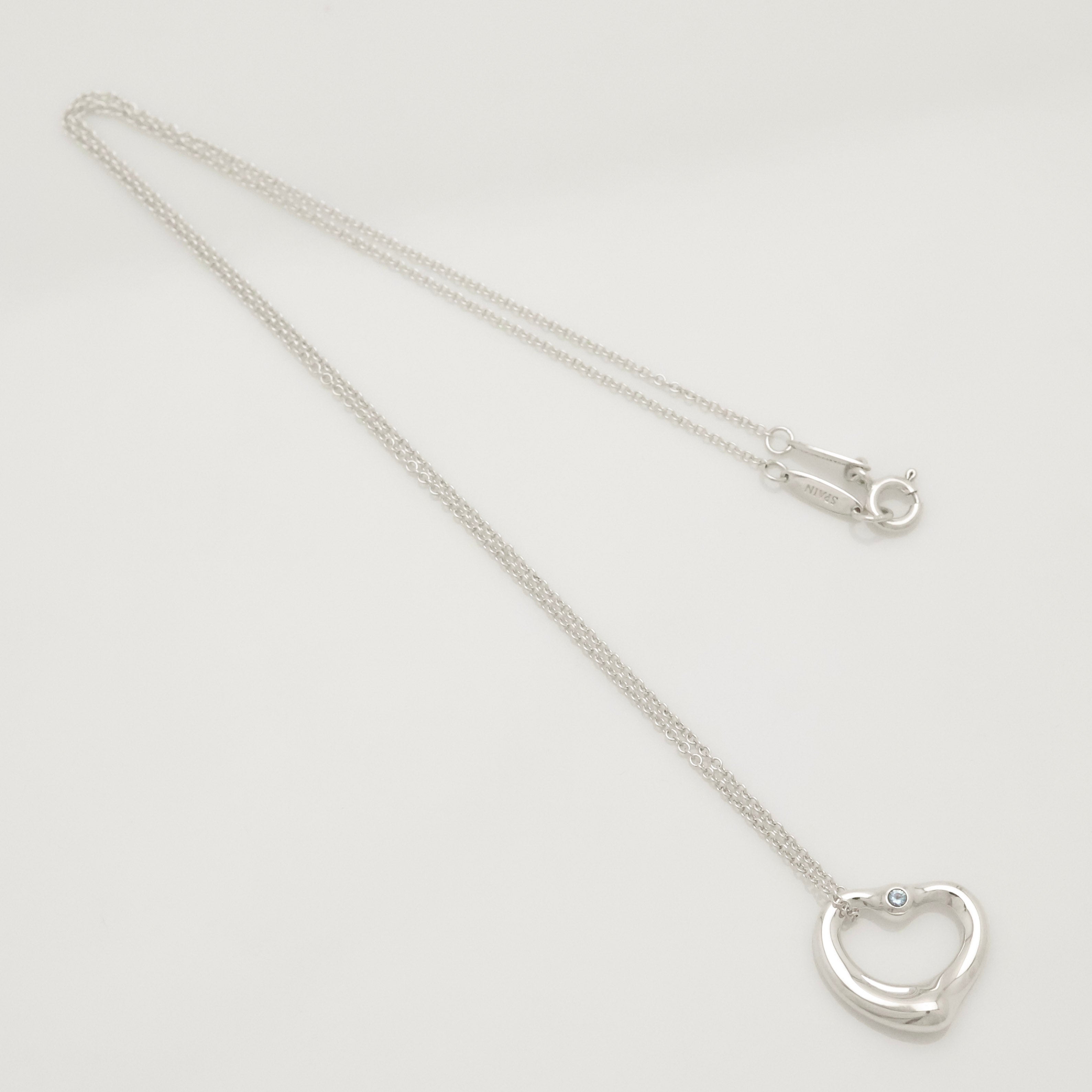 TIFFANY&Co. アクアマリン ハート 1P ダイヤモンド エルサペレッティ ネックレス AG925