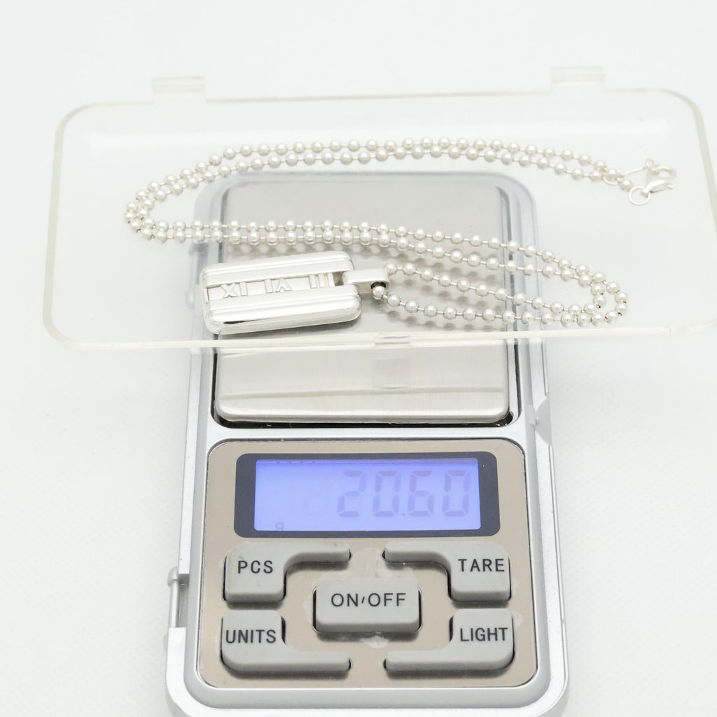 Tiffany & Co. Atlas Dog Tag Plate Ball Chain Necklace Sterling Silver 925