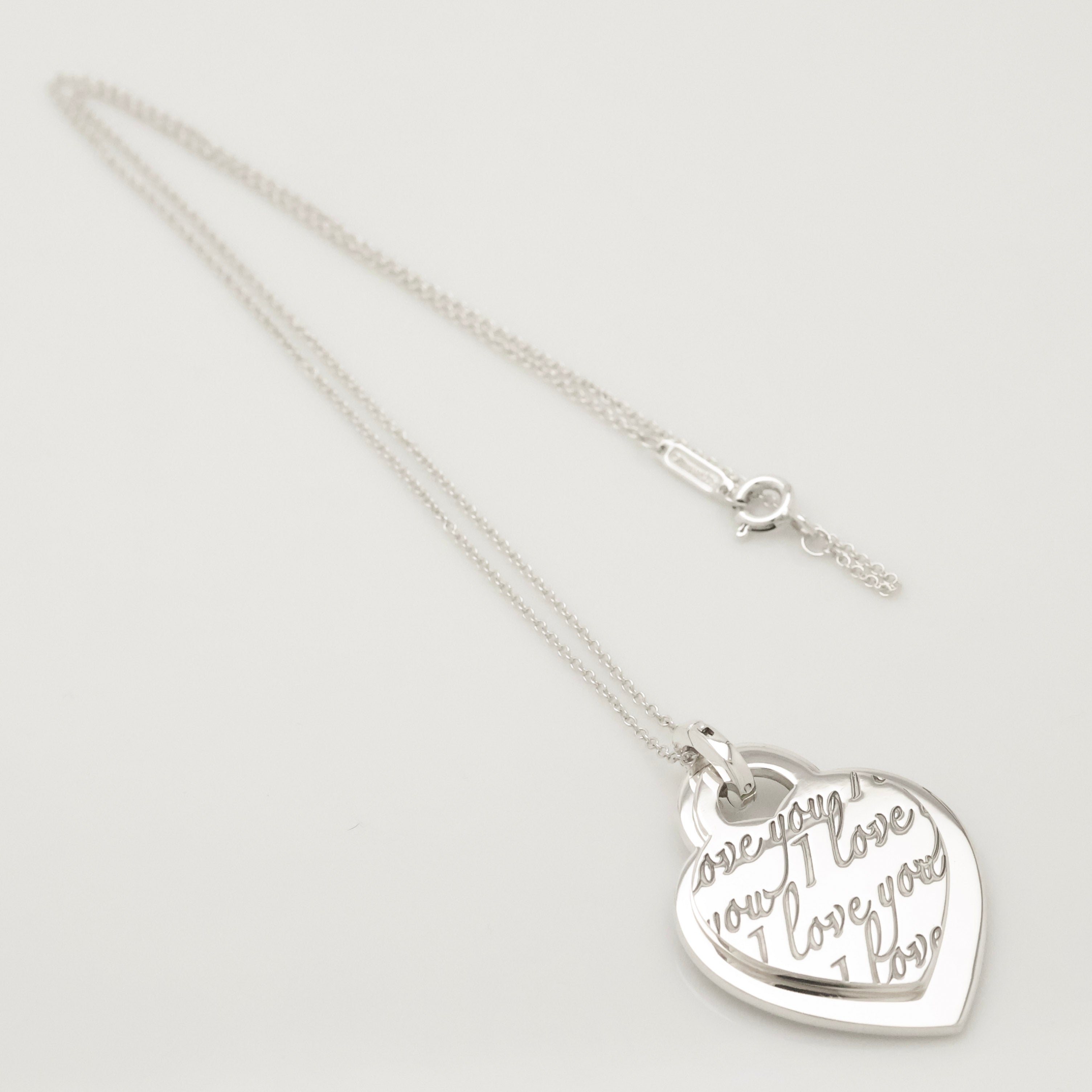 Tiffany & Co. Notes I LOVE YOU Double Heart Tag Necklace Sterling Silver 925