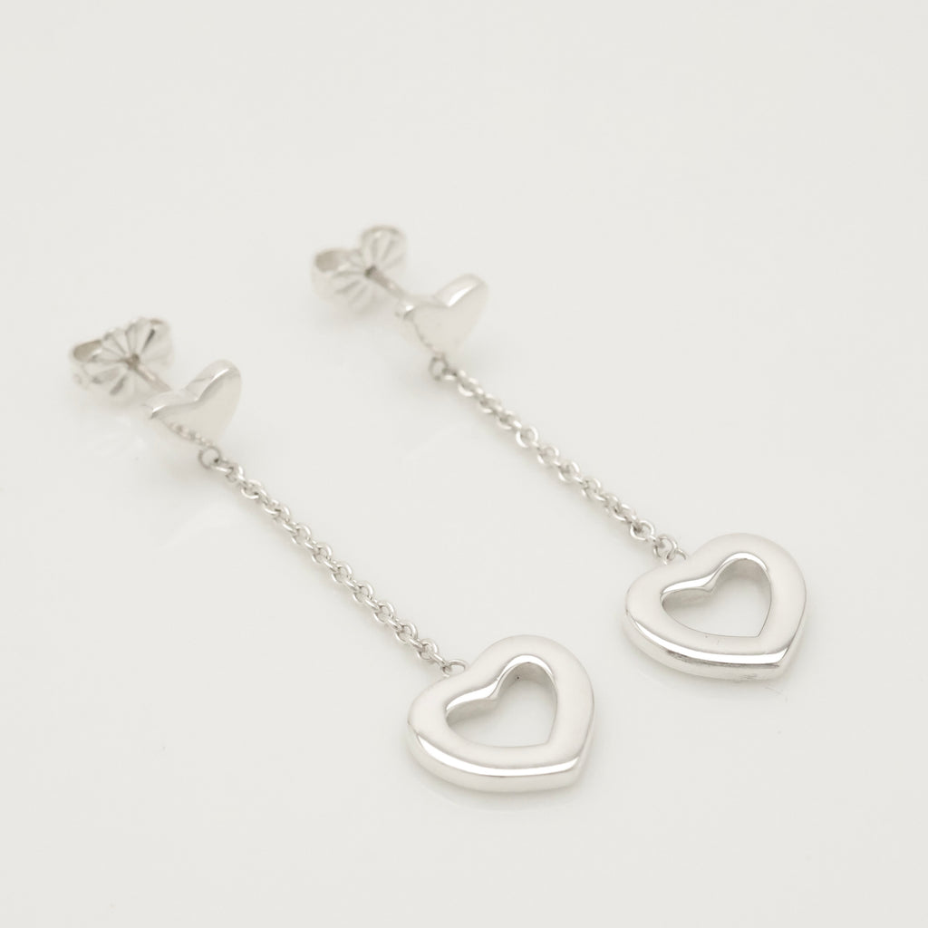 Tiffany & Co. Heart Link Drop Dangle Stud Earrings Sterling Silver 925