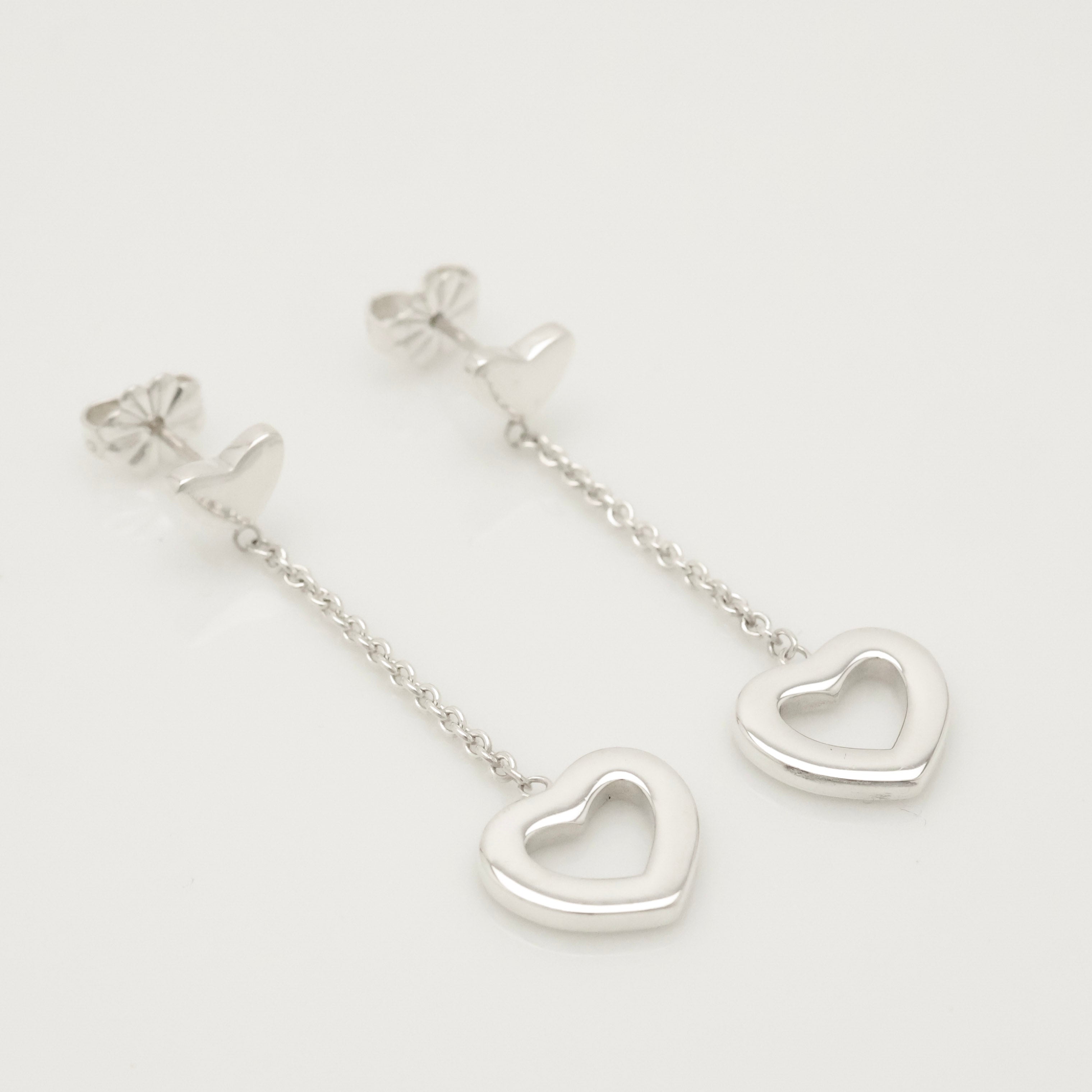 Tiffany & Co. Heart Link Drop Dangle Stud Earrings Sterling Silver 925