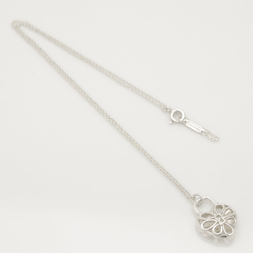 Tiffany & Co. Filigree Heart Lock Padlock Necklace Sterling Silver 925
