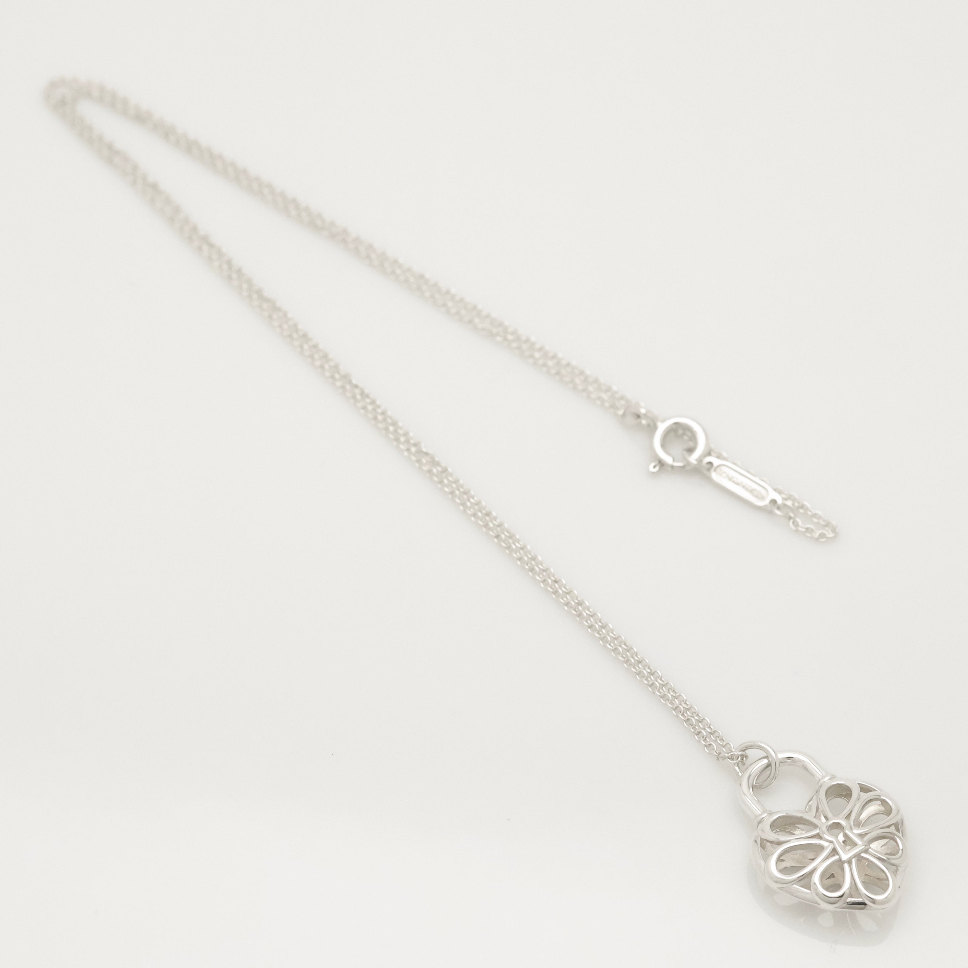 Tiffany & Co. Filigree Heart Lock Padlock Necklace Sterling Silver 925