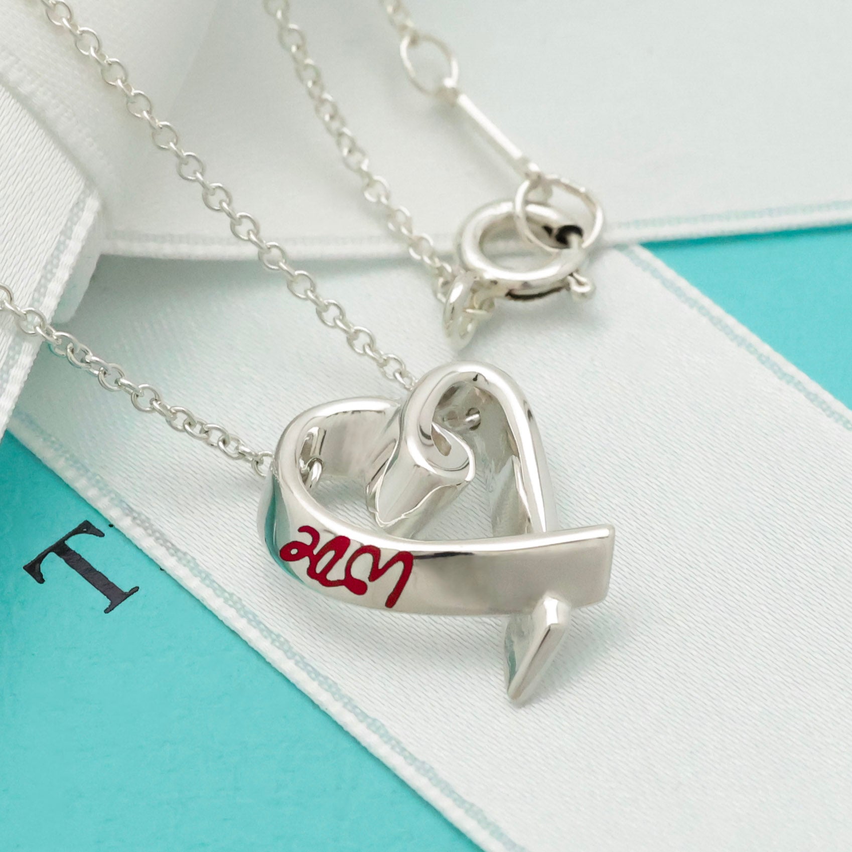 TIFFANY&Co. ラビング ハート LOVE レッド エナメル パロマピカソ ネックレス AG925