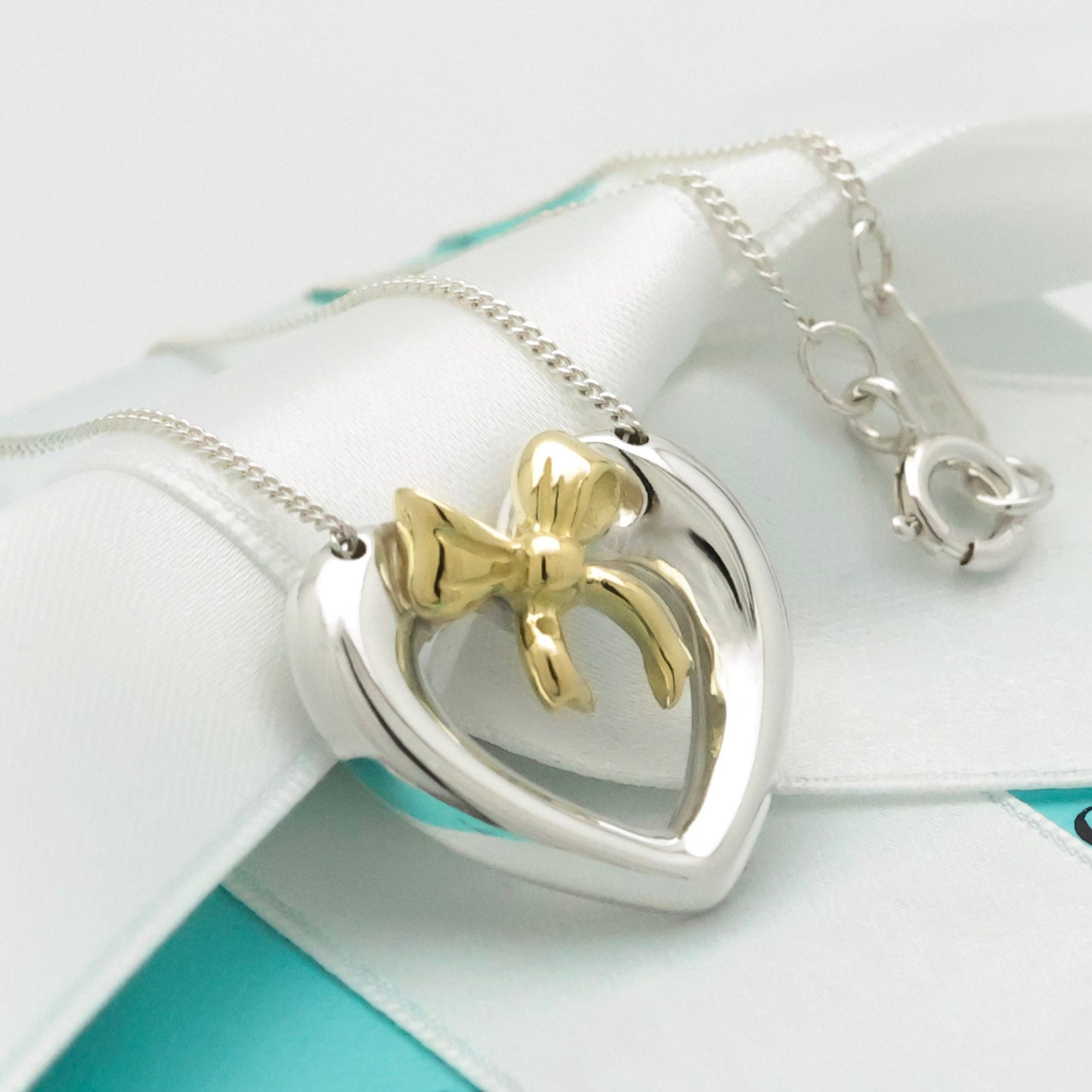 TIFFANY&Co. ハート リボン コンビ ネックレス AG925 AU750