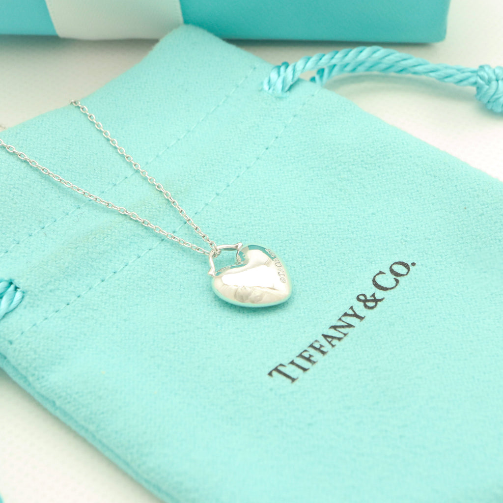 Tiffany & Co. Puff Heart Dangle Pendant Necklace Sterling Silver 925