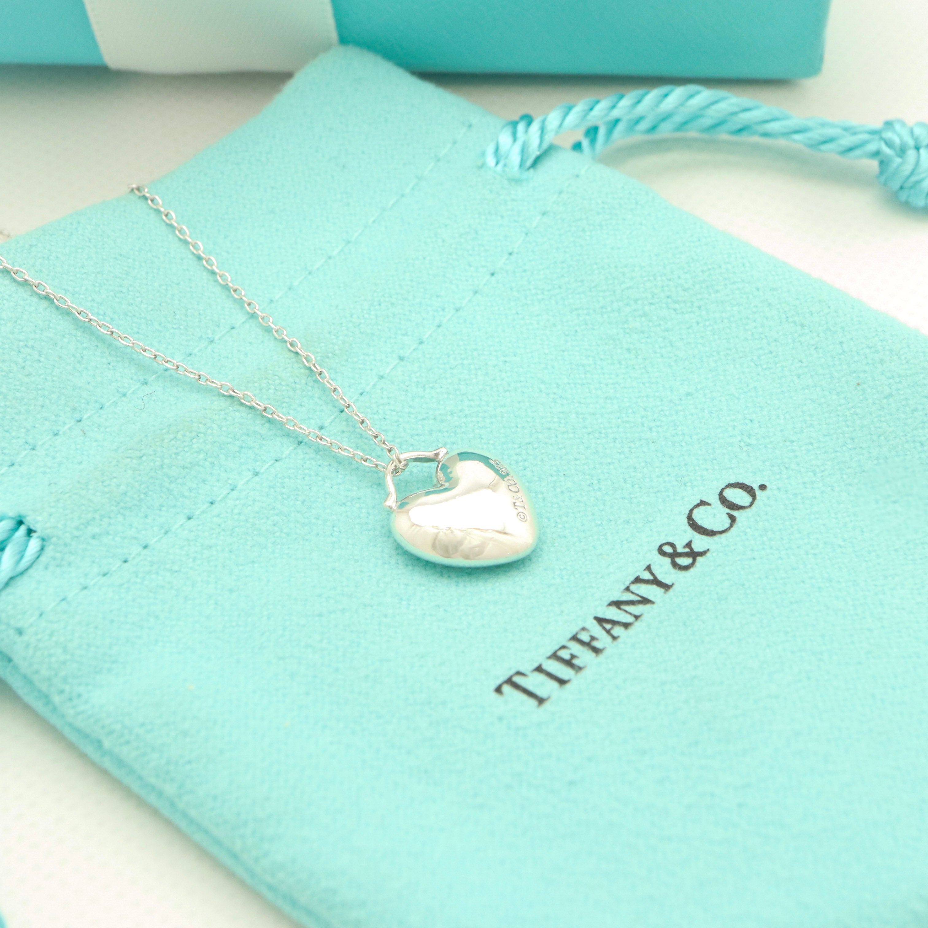 Tiffany & Co. Puff Heart Dangle Pendant Necklace Sterling Silver 925