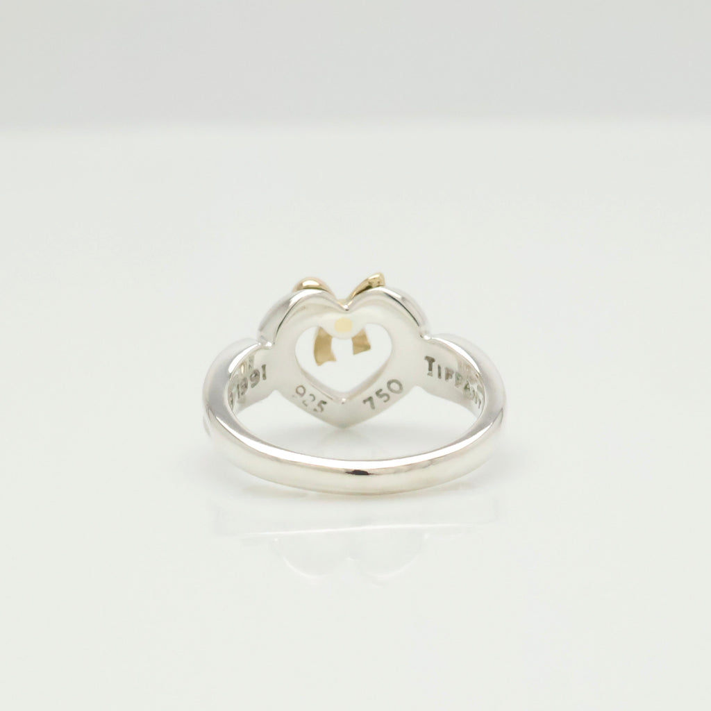 TIFFANY&Co. ハート リボン コンビ イエローゴールド リング 7 号 AG925 AU750