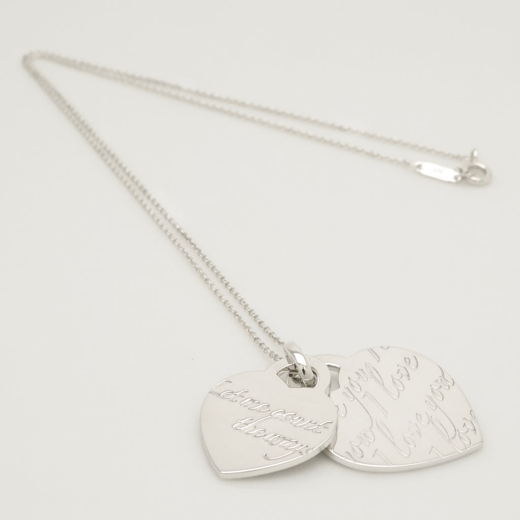 Tiffany & Co. Notes I LOVE YOU Double Heart Tag Necklace Sterling Silver 925