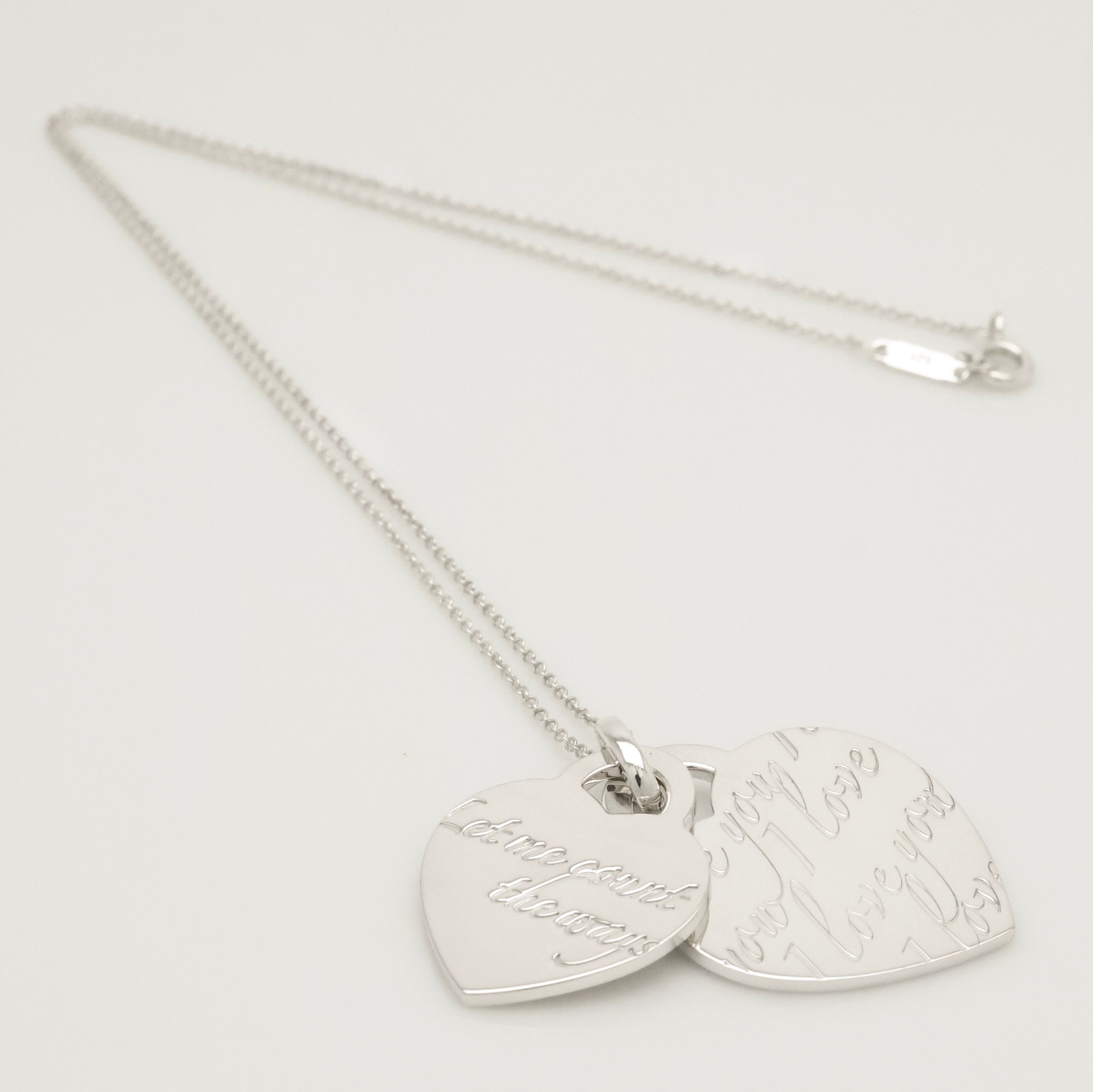 Tiffany & Co. Notes I LOVE YOU Double Heart Tag Necklace Sterling Silver 925