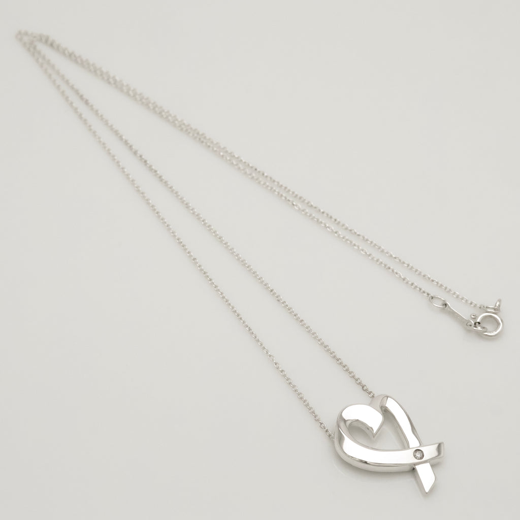 Tiffany & Co. Loving Heart Diamond Pendant Necklace Sterling Silver 925