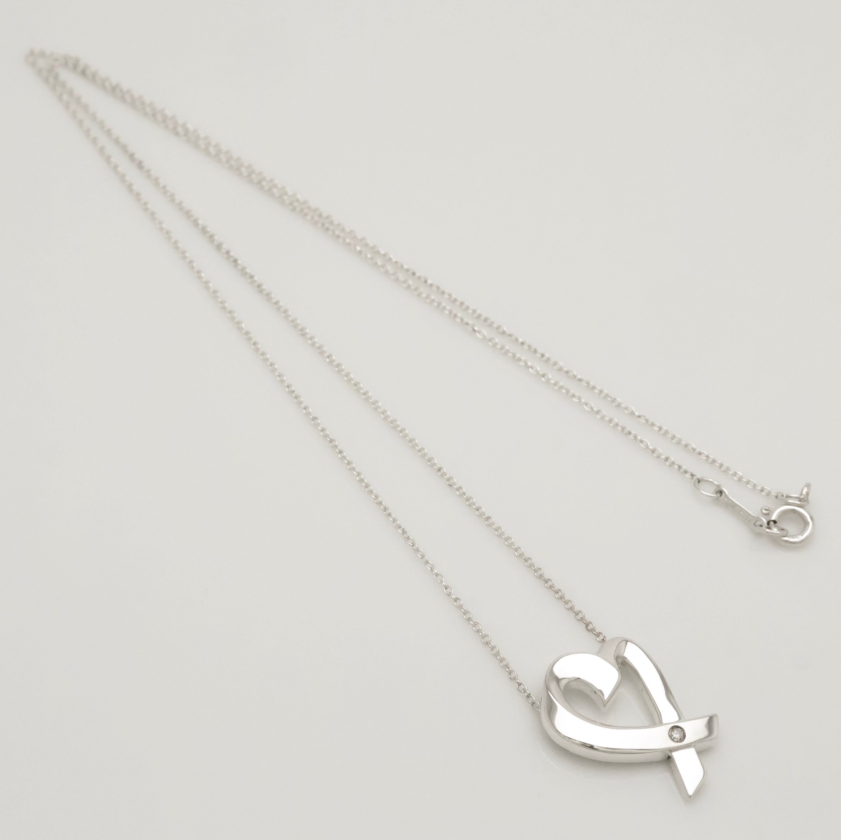 Tiffany & Co. Loving Heart Diamond Pendant Necklace Sterling Silver 925