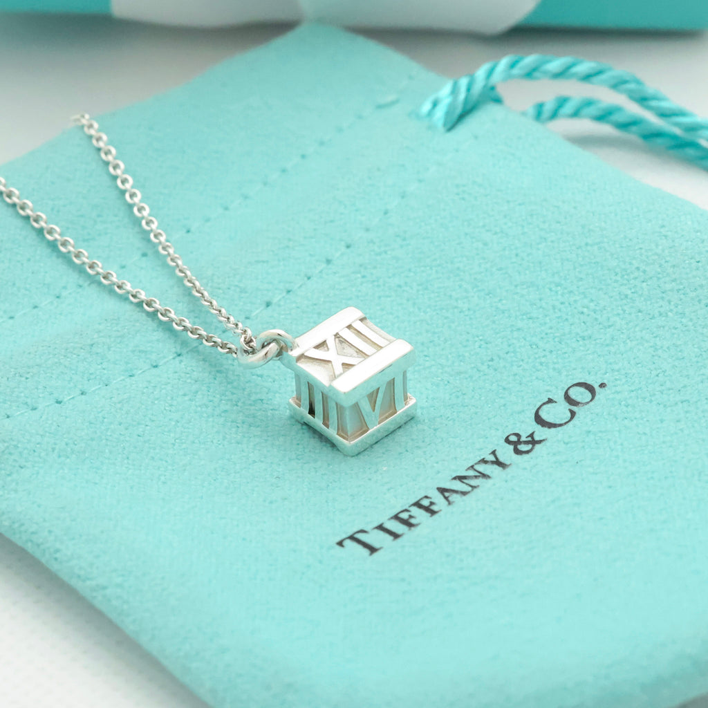  Tiffany & Co. Atlas Cube Necklace Pendant  Sterling Silver  925 