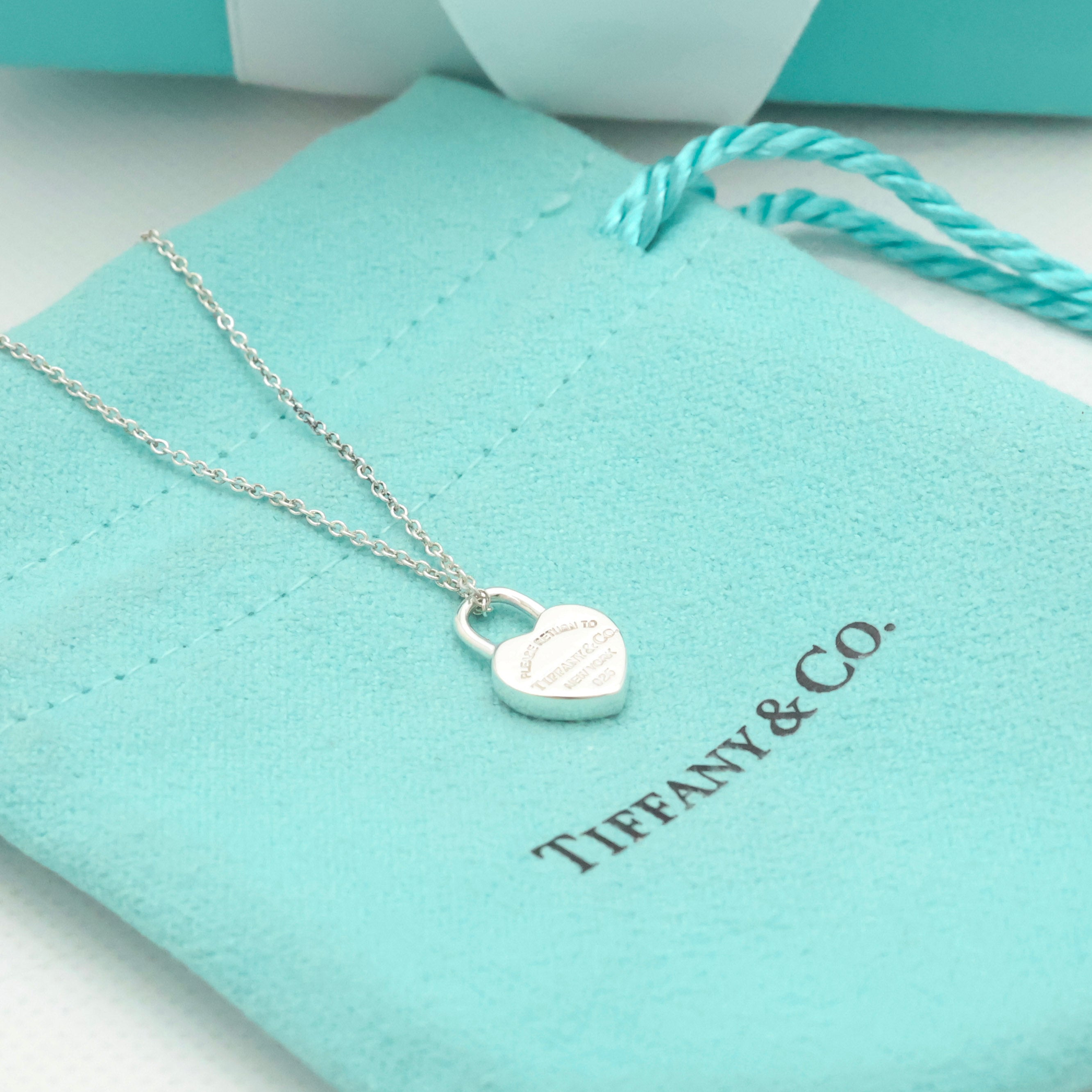  Tiffany & Co. Return to Mini Heart Lock Padlock Necklace  Sterling Silver 925