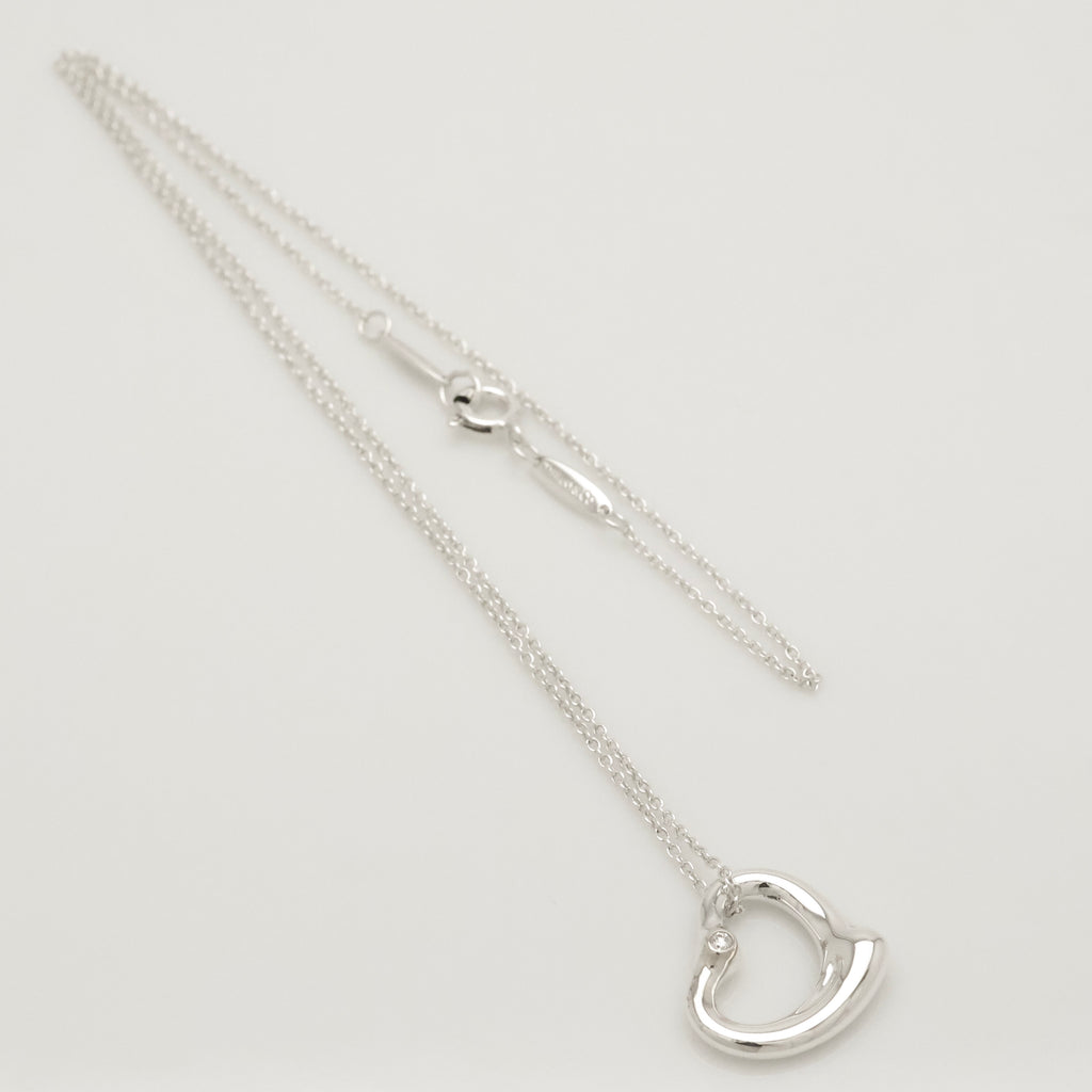 Tiffany & Co. 22mm Open Heart 1P Diamond Pendant Necklace Sterling Silver 925