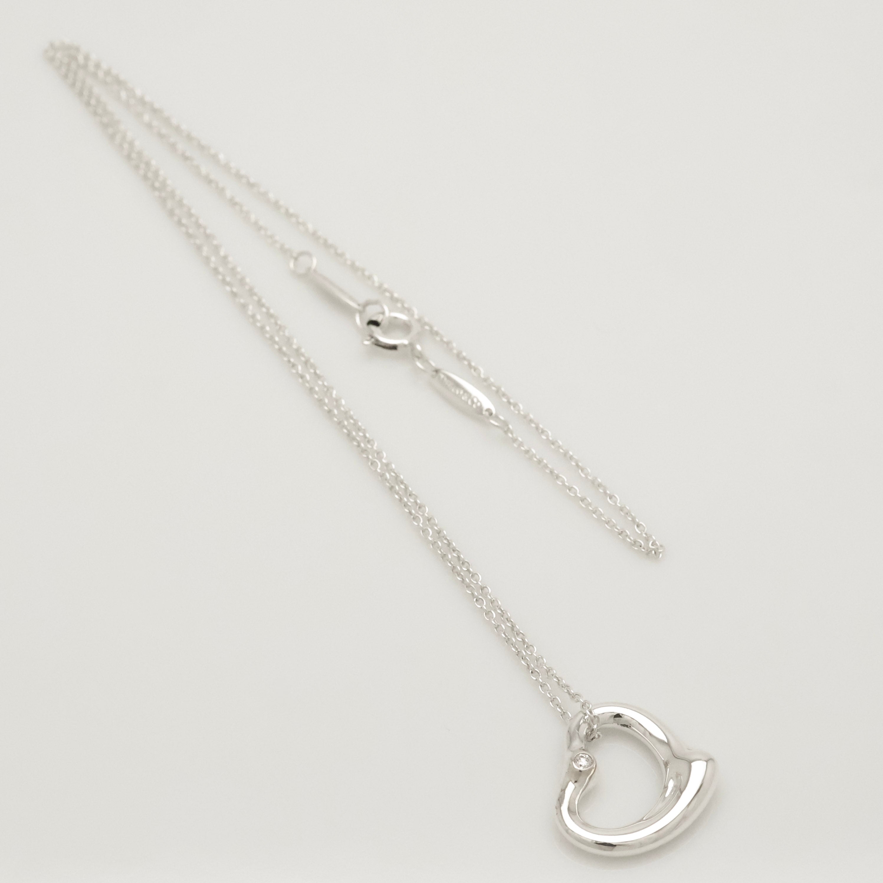 Tiffany & Co. 22mm Open Heart 1P Diamond Pendant Necklace Sterling Silver 925