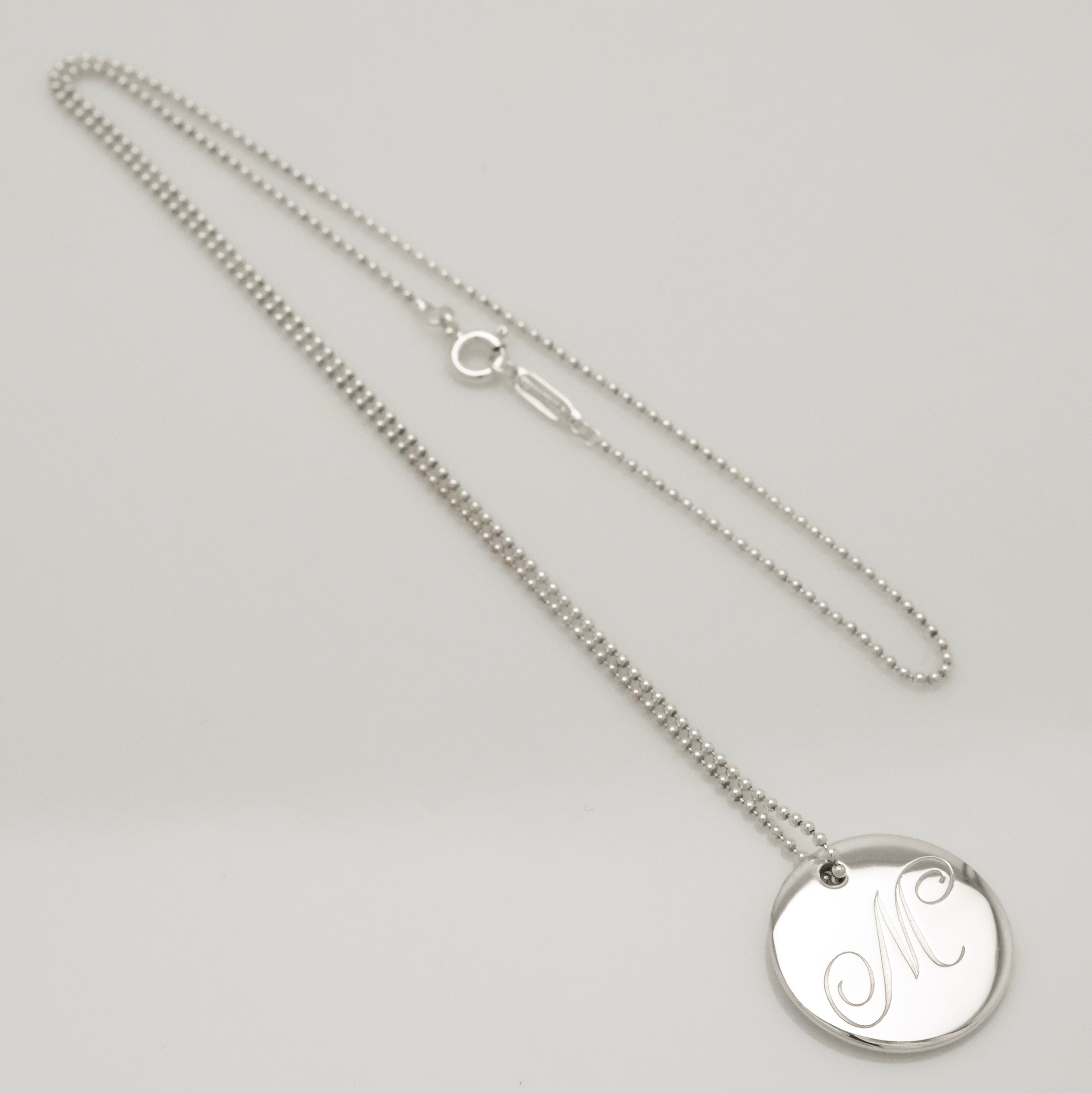  Tiffany & Co. Letter M Notes Initial Disc Necklace Sterling Silver 925