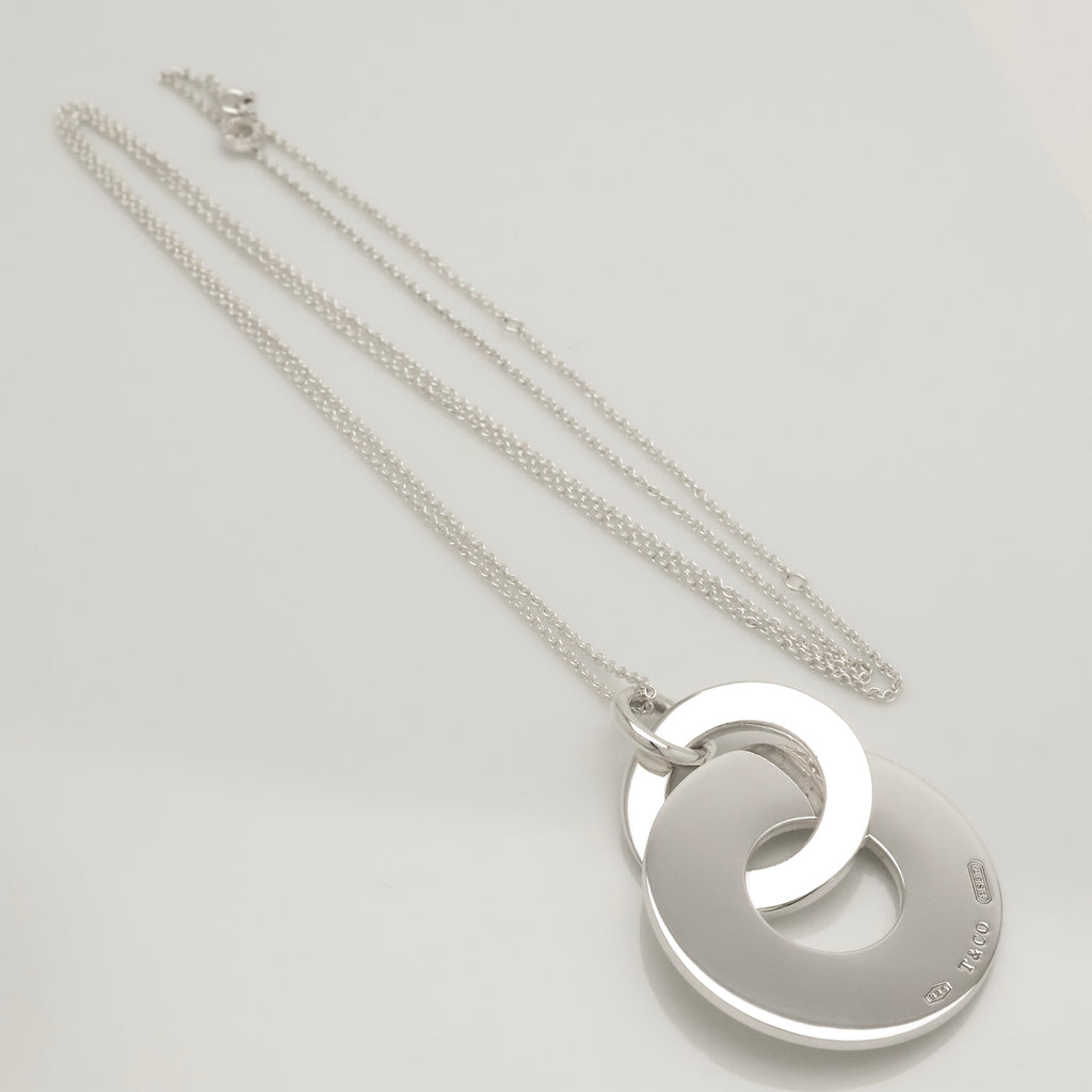  Tiffany & Co. 1837 Interlocking Circles Drop Necklace Sterling Silver 925 
