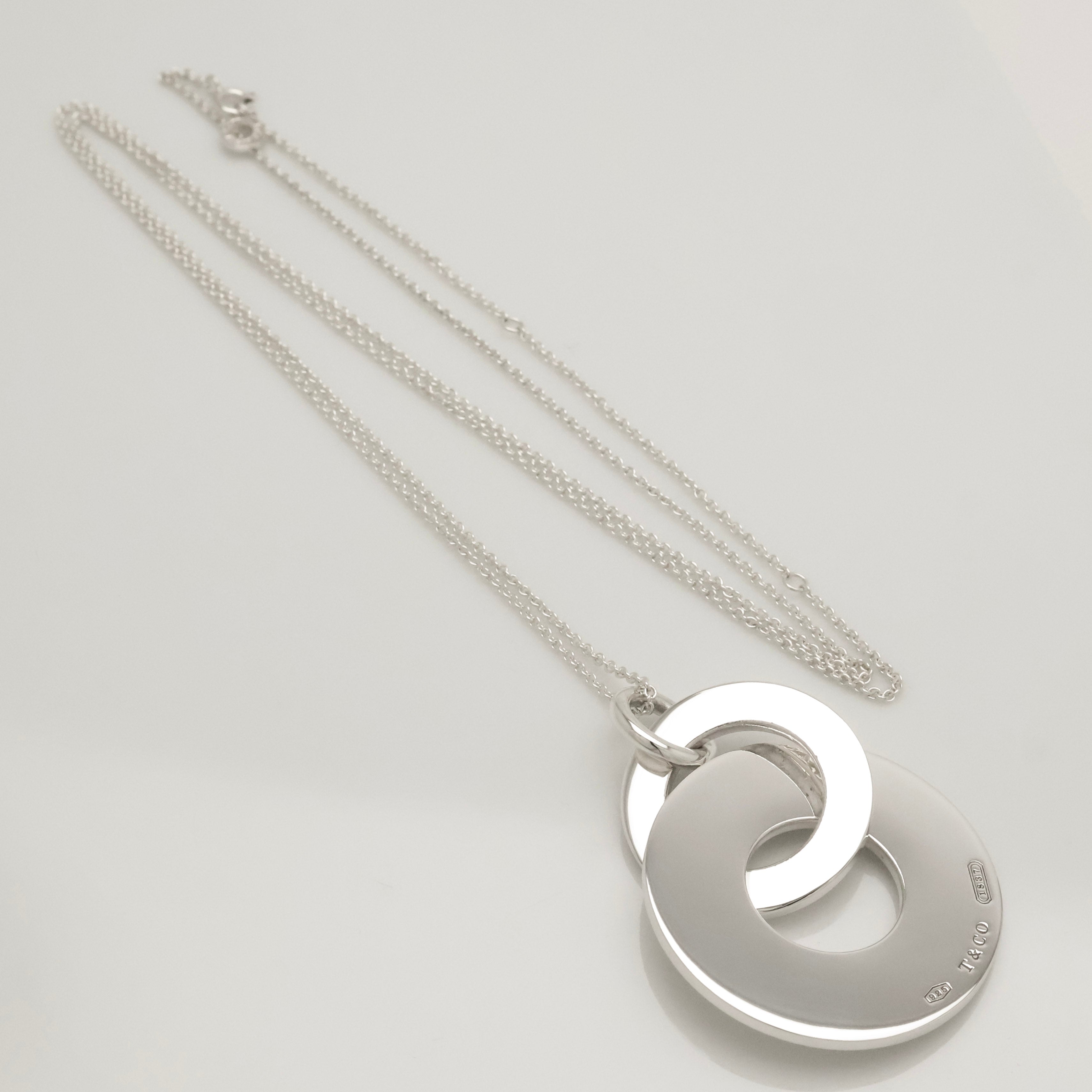  Tiffany & Co. 1837 Interlocking Circles Drop Necklace Sterling Silver 925 