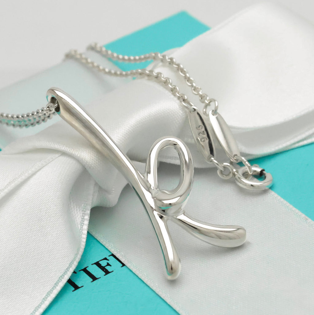 Tiffany & Co. Initial Letter "K" Pendant Necklace Sterling Silver 925