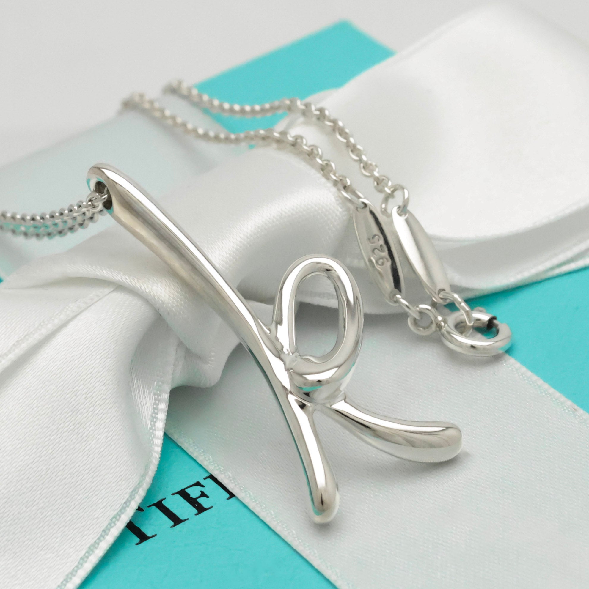 Tiffany & Co. Initial Letter "K" Pendant Necklace Sterling Silver 925