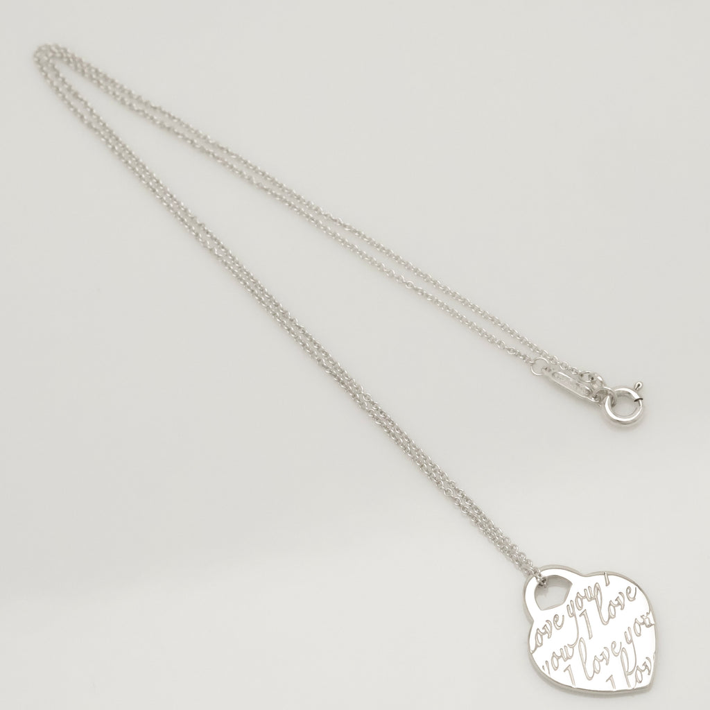 Tiffany & Co. Notes I LOVE YOU Heart Pendant Necklace Sterling Silver 925