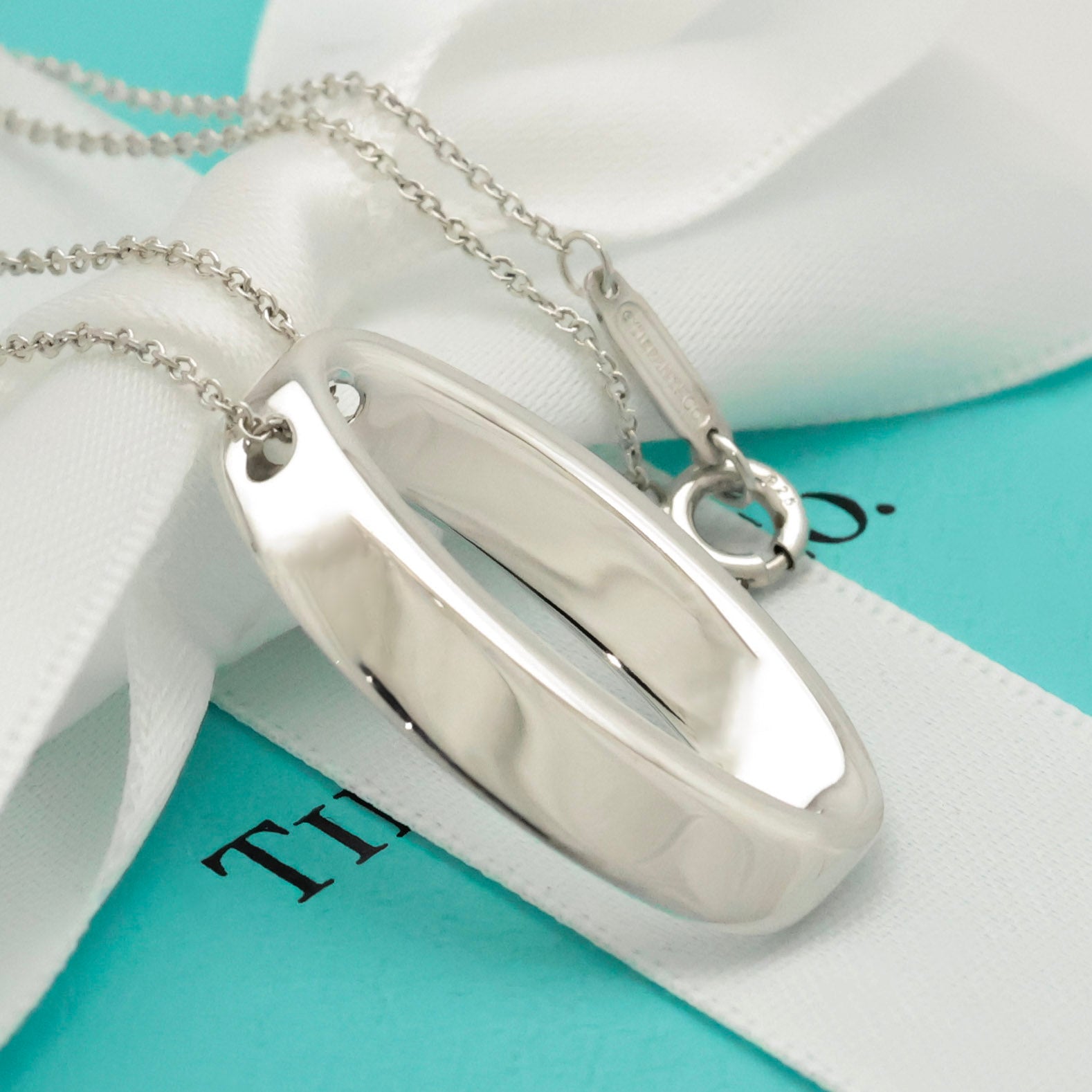 Tiffany & Co. 3D Geometric Oval Necklace Sterling Silver 925