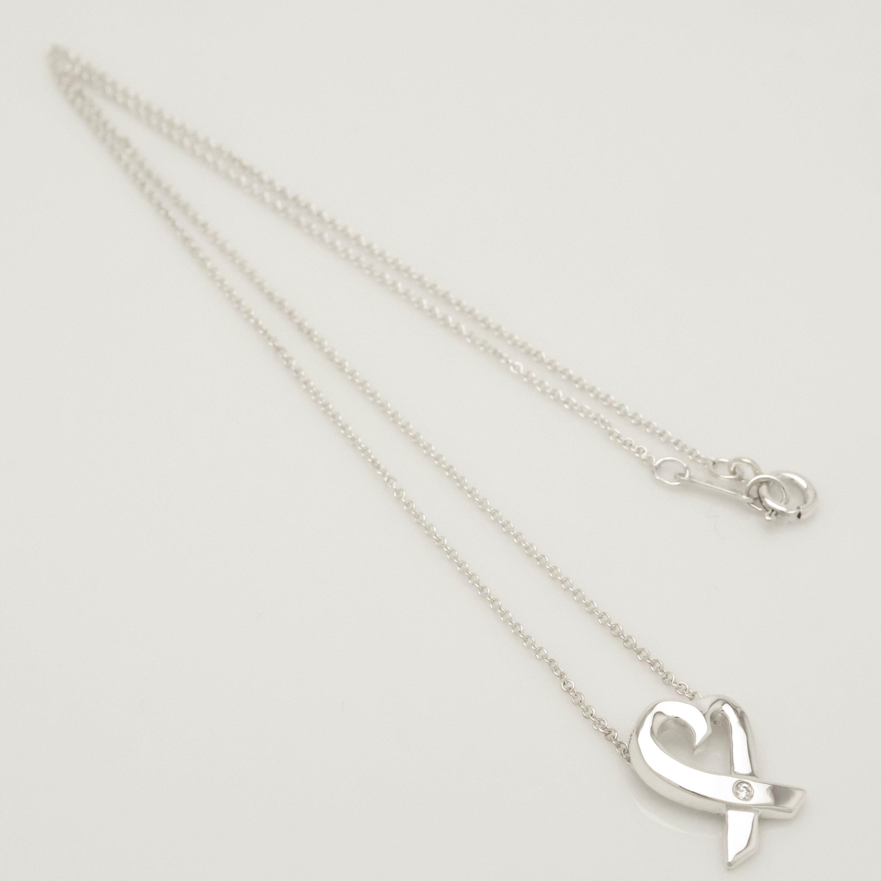 Tiffany & Co. Loving Heart Diamond Pendant Necklace Sterling Silver 925
