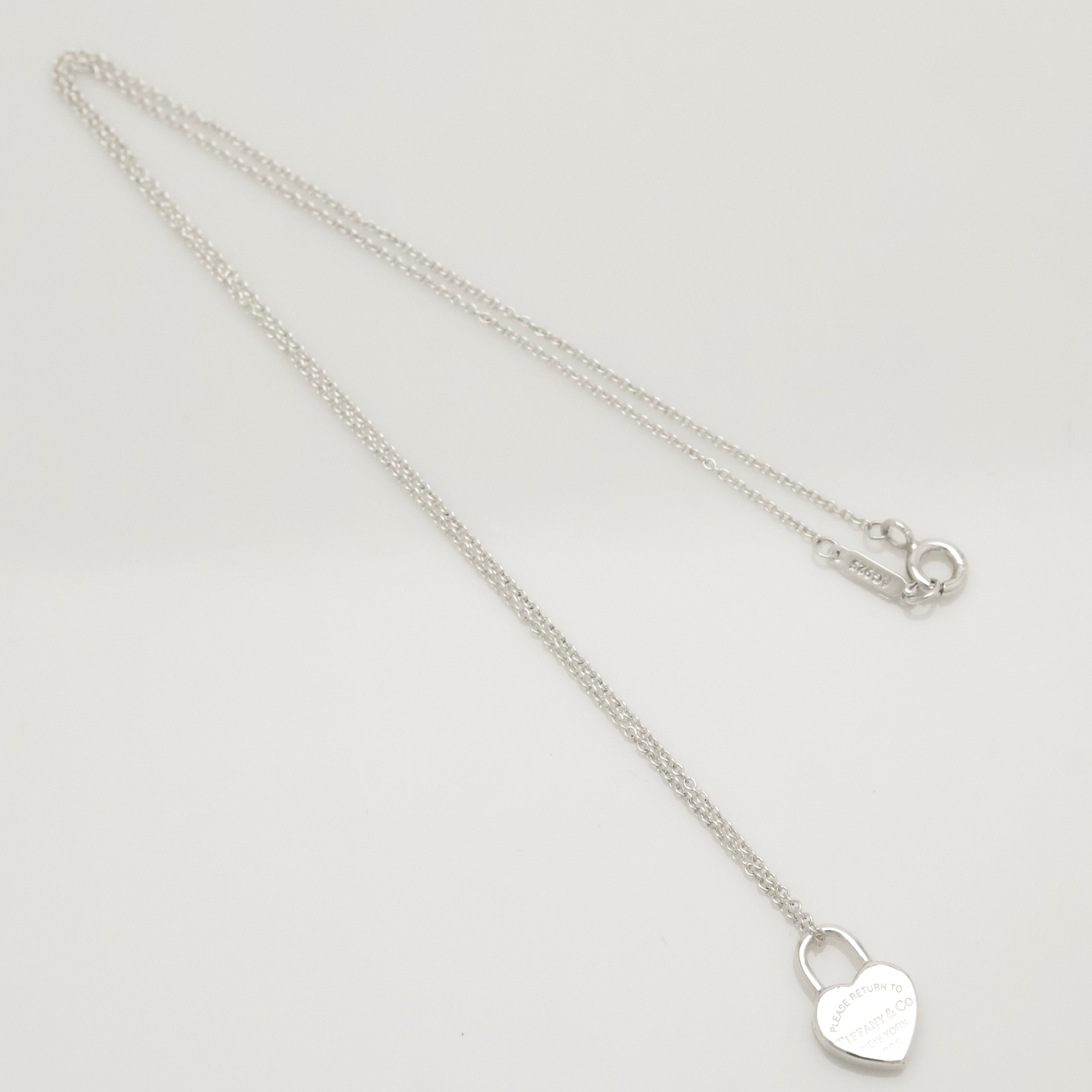  Tiffany & Co. Return to Mini Heart Lock Padlock Necklace  Sterling Silver 925