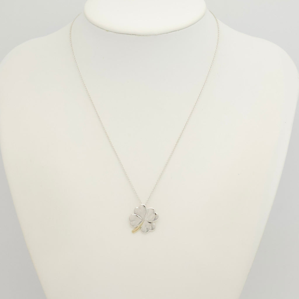  Tiffany & Co. Four Leaf Clover Pendant Necklace Sterling Silver 925 & Gold 18K