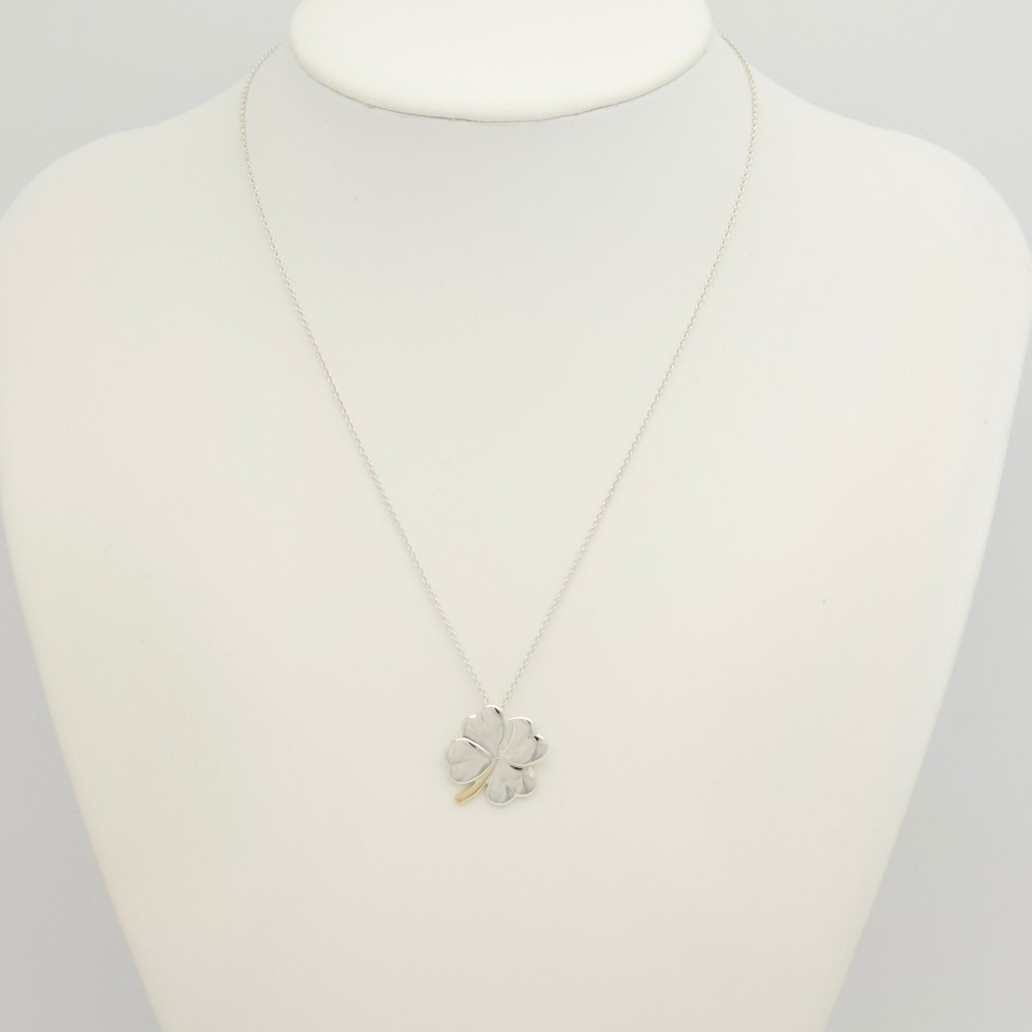  Tiffany & Co. Four Leaf Clover Pendant Necklace Sterling Silver 925 & Gold 18K