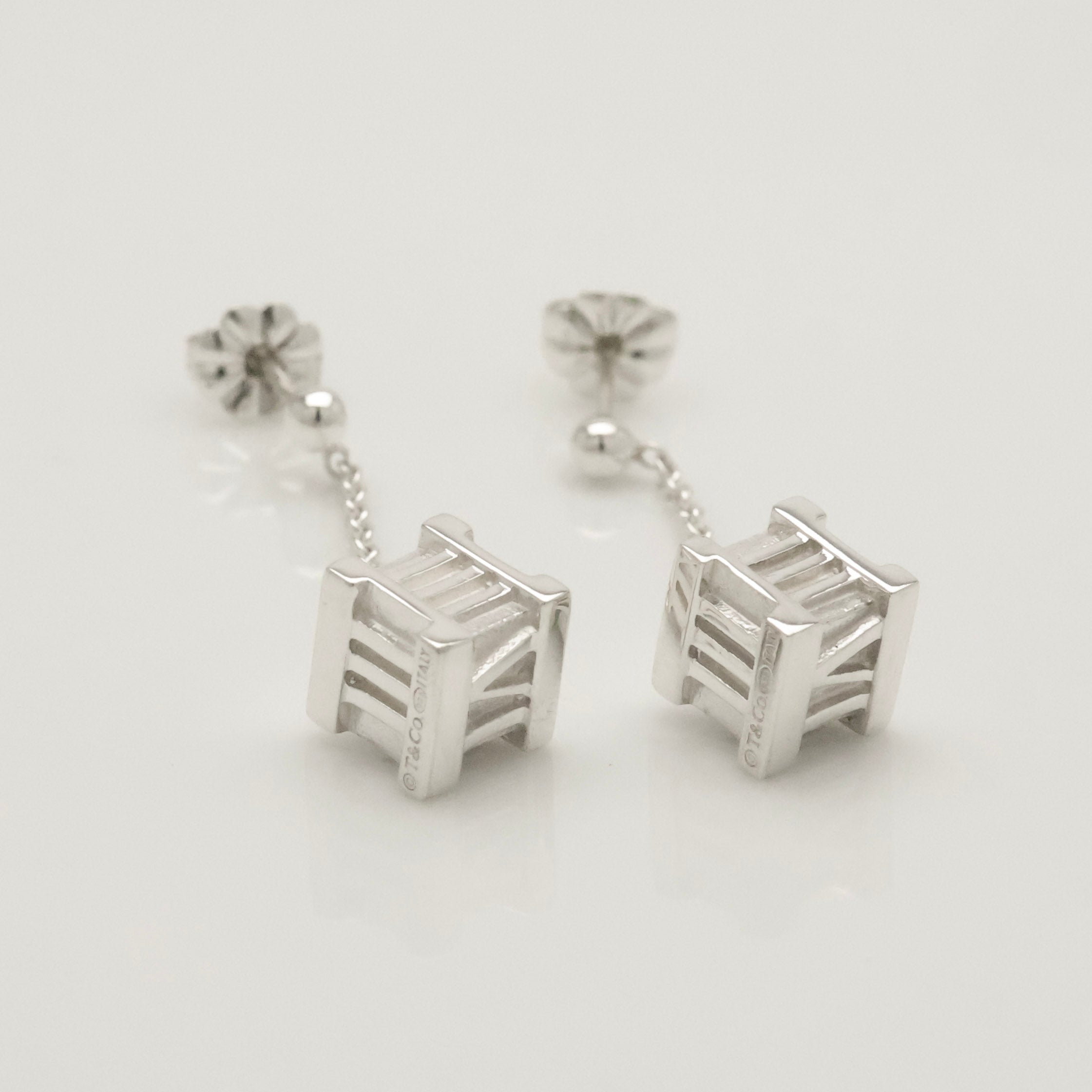 Tiffany & Co. Atlas Cube Drop Dangle Stud Earrings Sterling Silver 925
