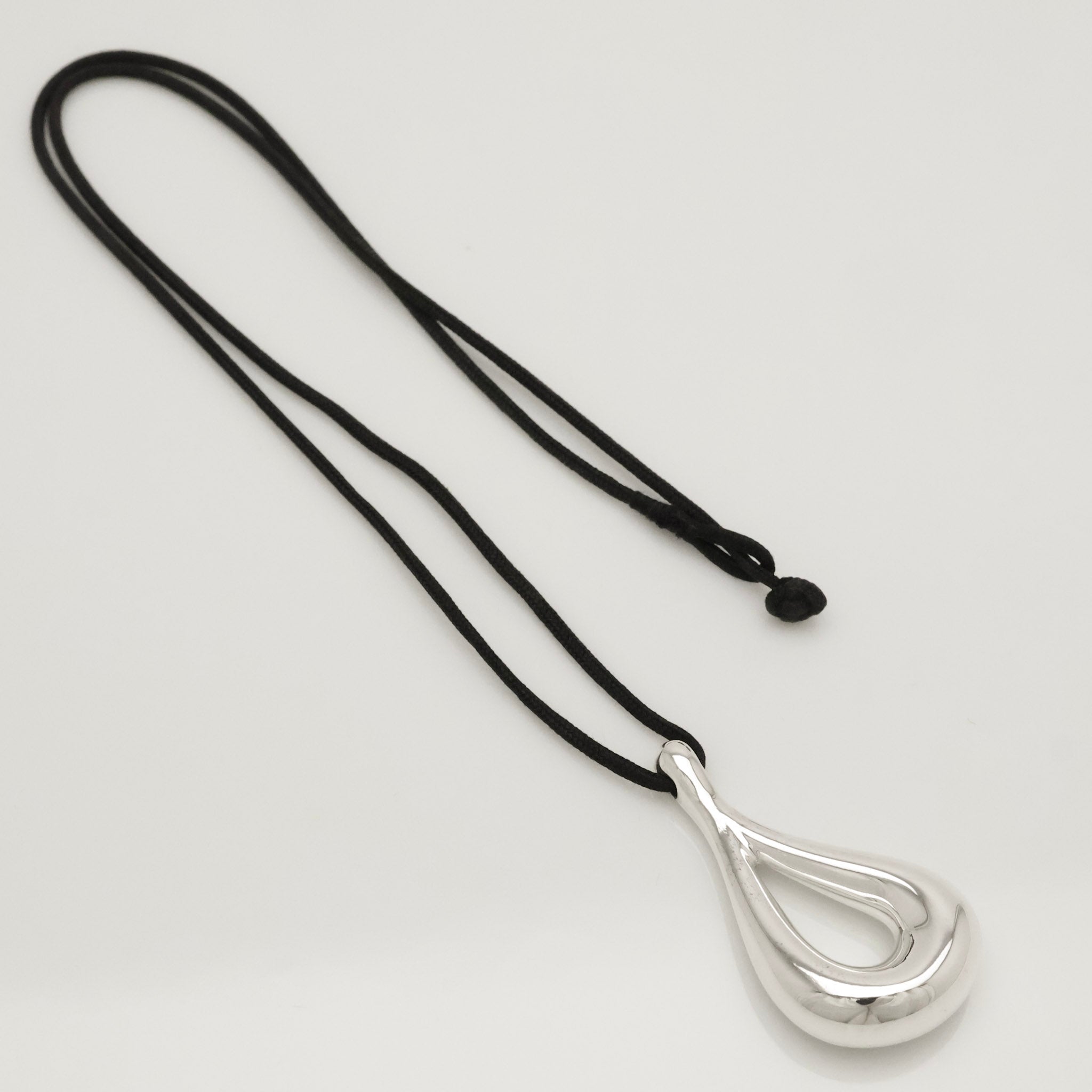 Tiffany & Co. Large Open Teardrop Silk Cord Necklace Sterling Silver 925