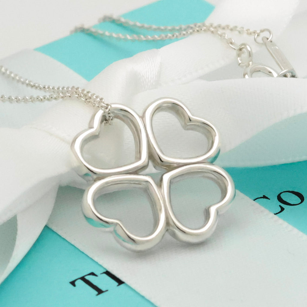 Tiffany & Co. Four Hearts Clover Necklace Pendant Sterling Silver 925