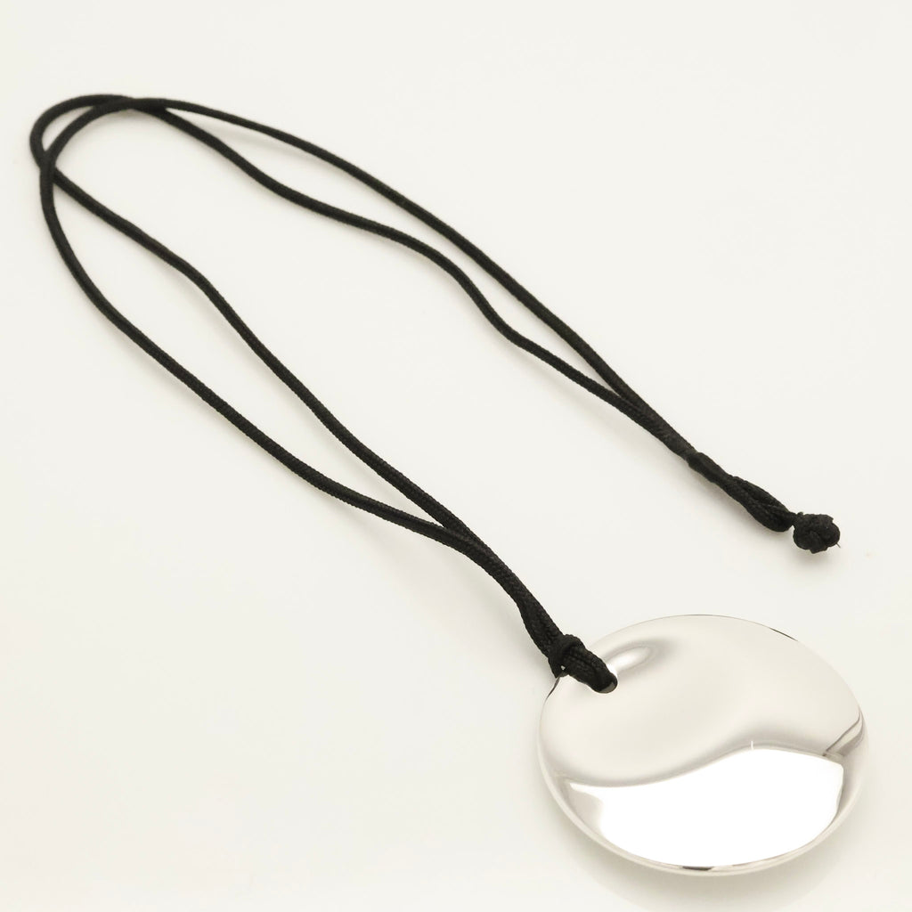 Tiffany & Co. LARGE Round Circle Disc Silk Cord Necklace Sterling Silver 925