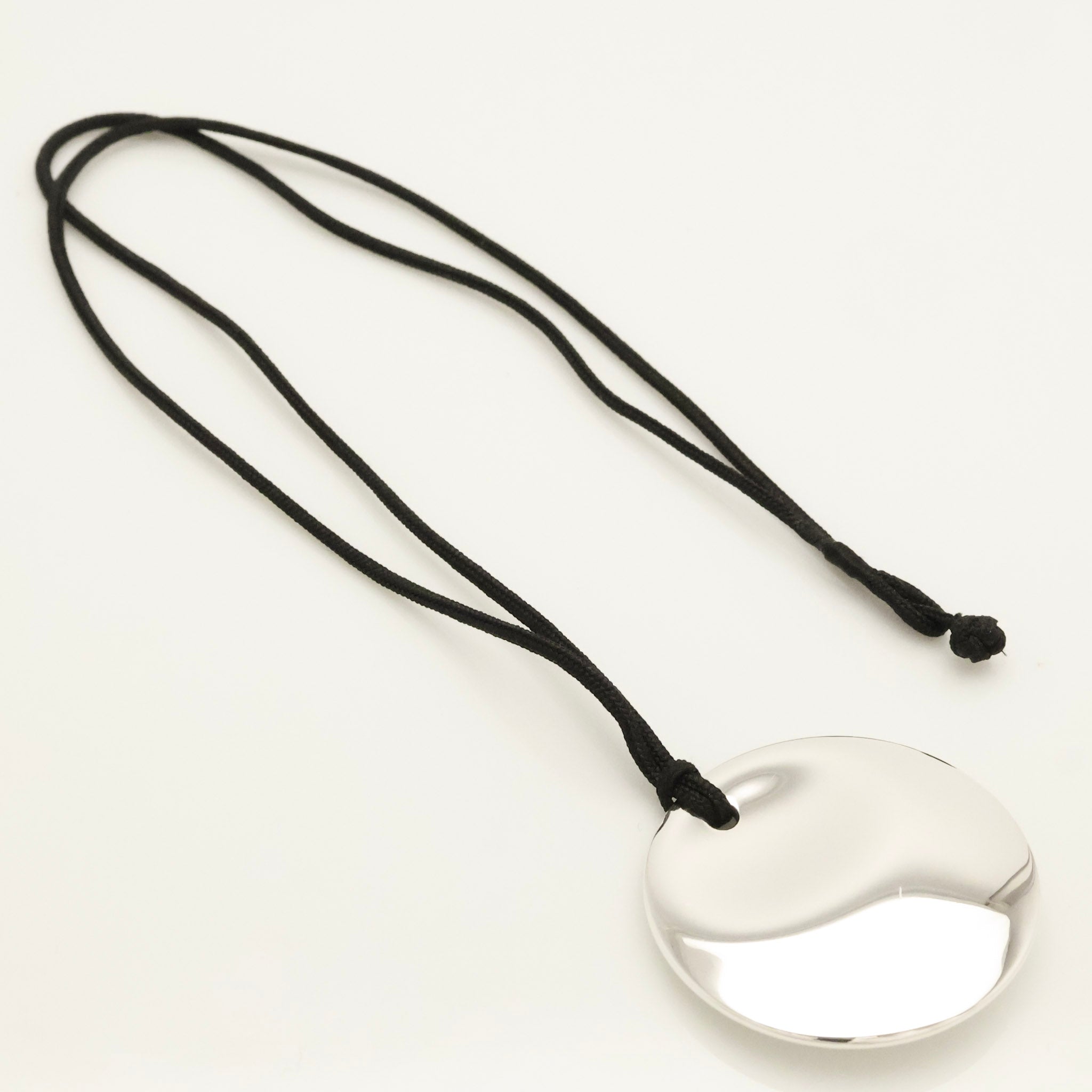 Tiffany & Co. LARGE Round Circle Disc Silk Cord Necklace Sterling Silver 925