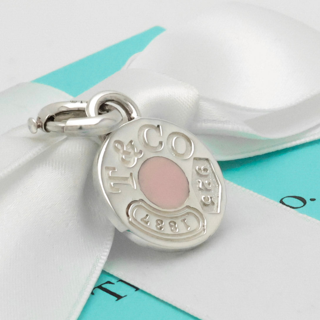 Tiffany & Co Pink Enamel 1837 Circle Pendant Charm Sterling Silver 925