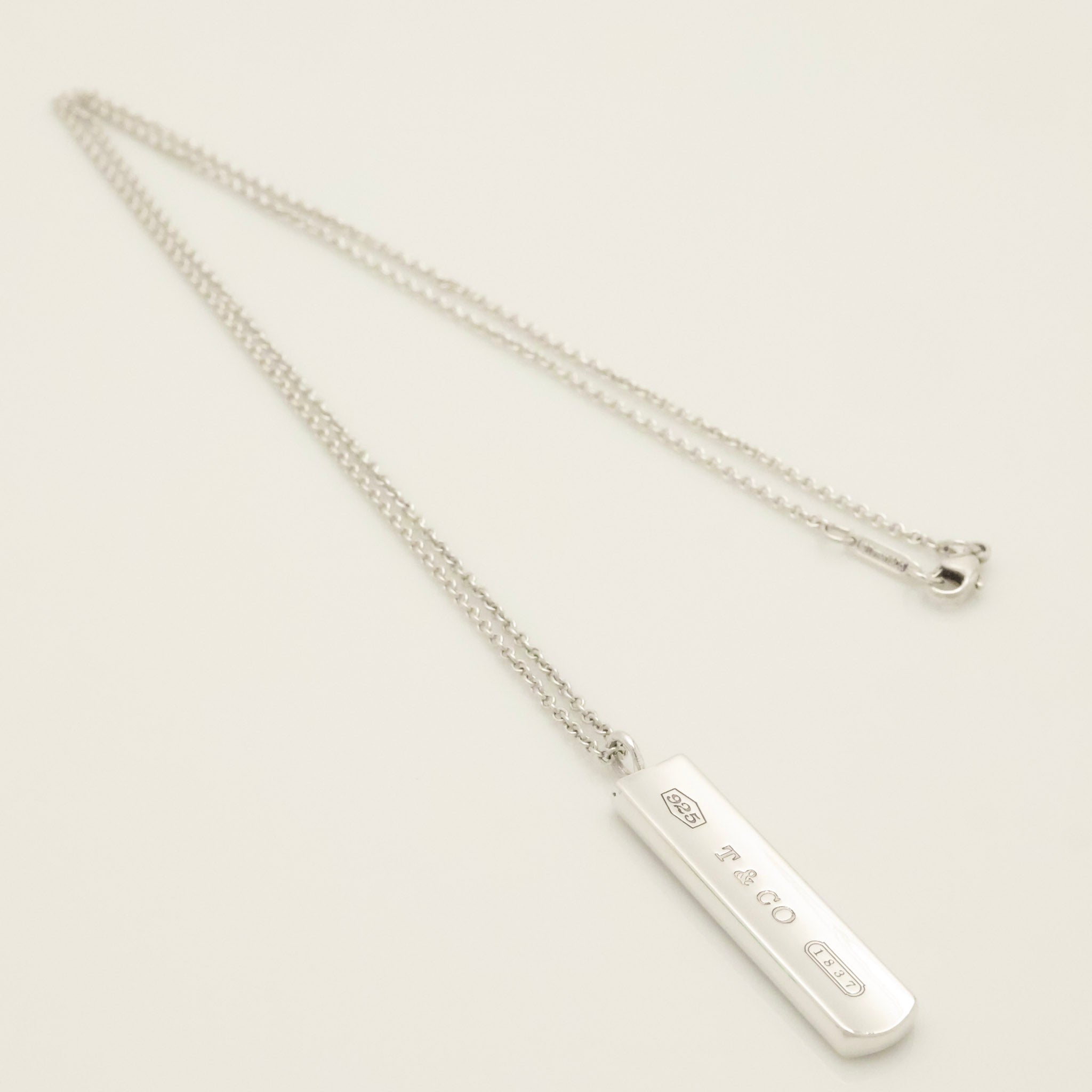 TIFFANY & Co. 1837 Bar Plate Pendant Necklace Chain Sterling Silver 925