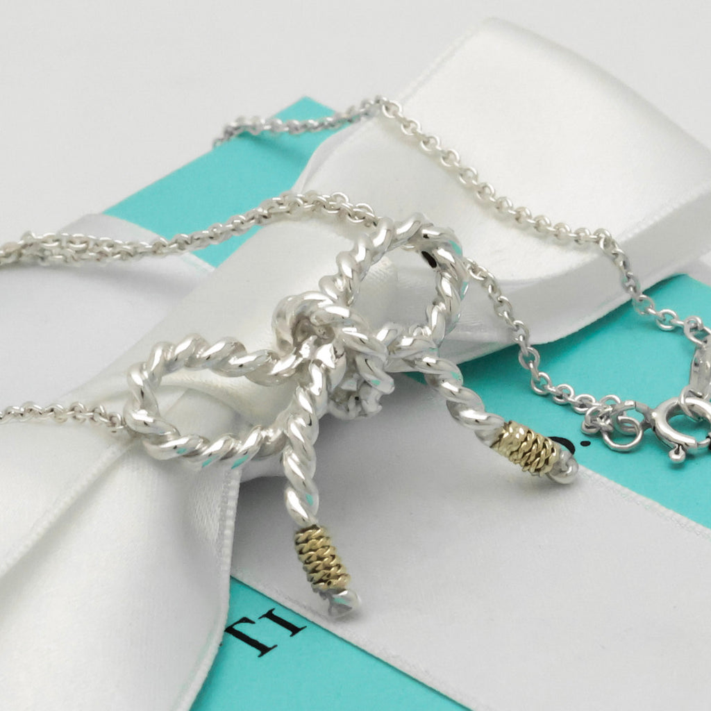 Tiffany & Co. Twist Ribbon Bow Necklace Silver Sterling 925 & 18K Gold 