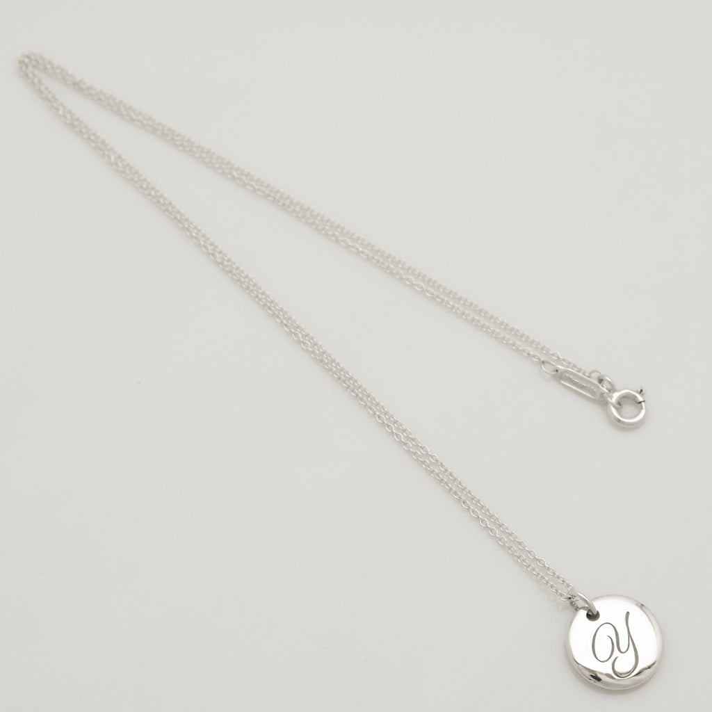  Tiffany & Co. Letter Y Notes Initial Disc Necklace Sterling Silver 925