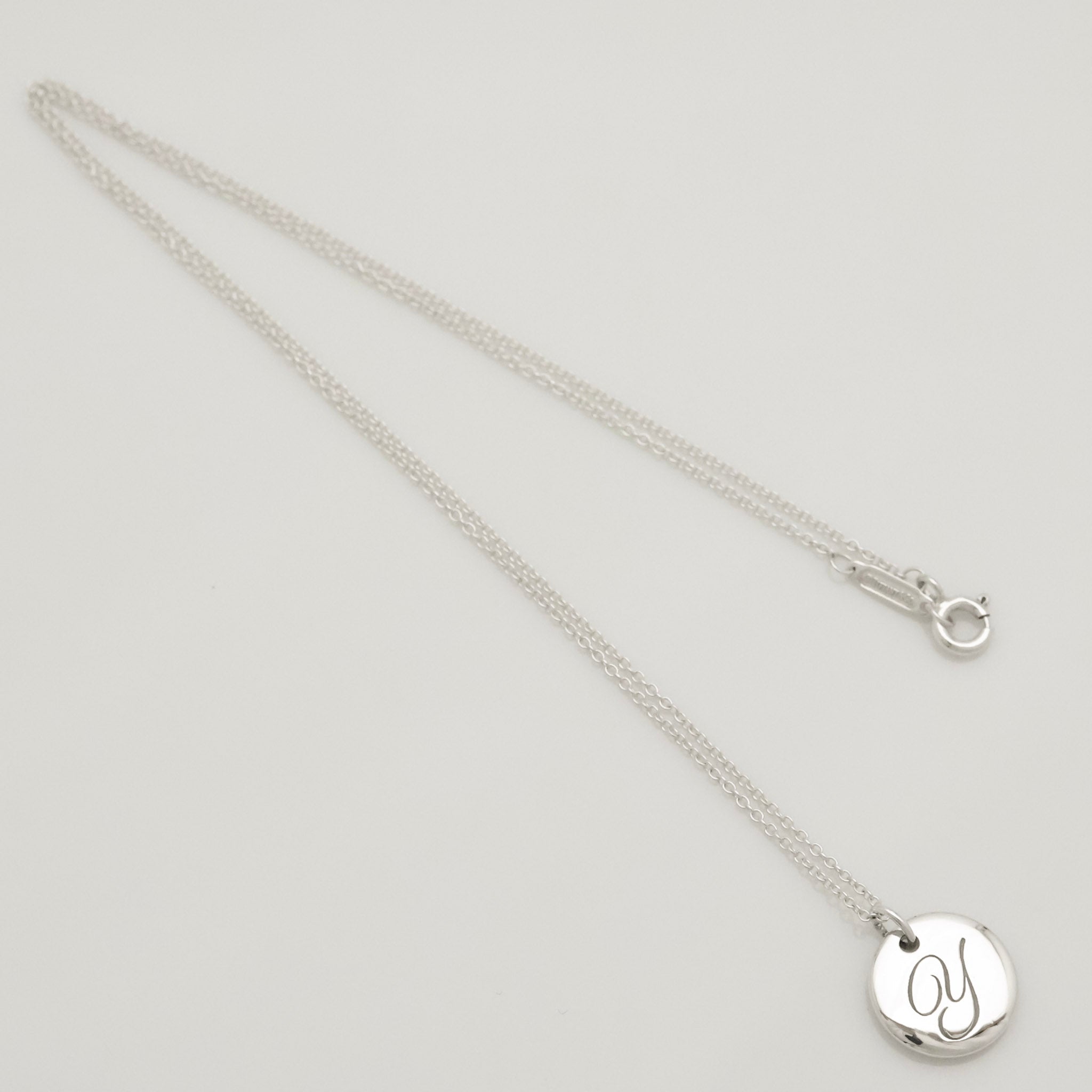  Tiffany & Co. Letter Y Notes Initial Disc Necklace Sterling Silver 925
