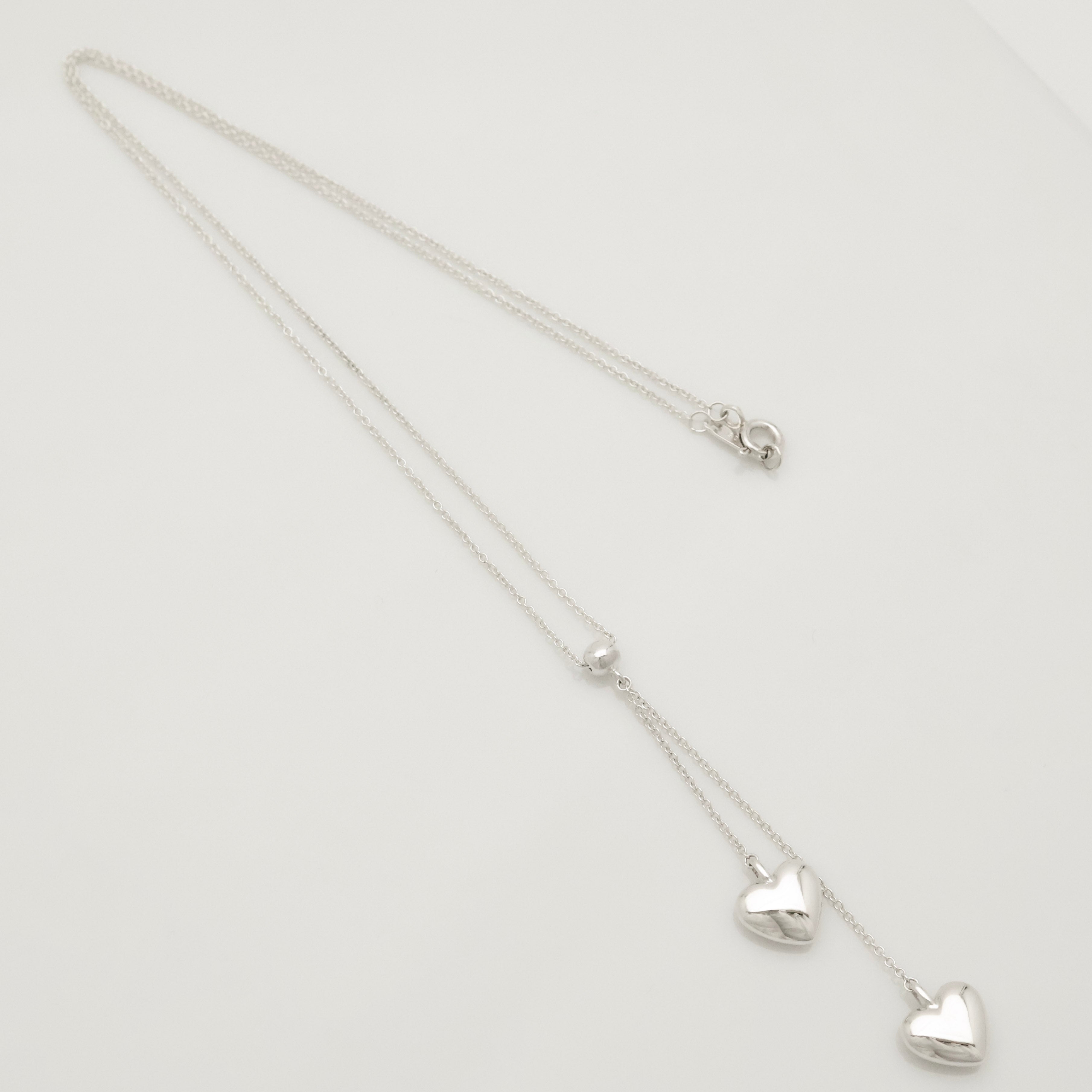 Tiffany & Co. Puff Double Heart Dangle Pendant Necklace Sterling Silver 925