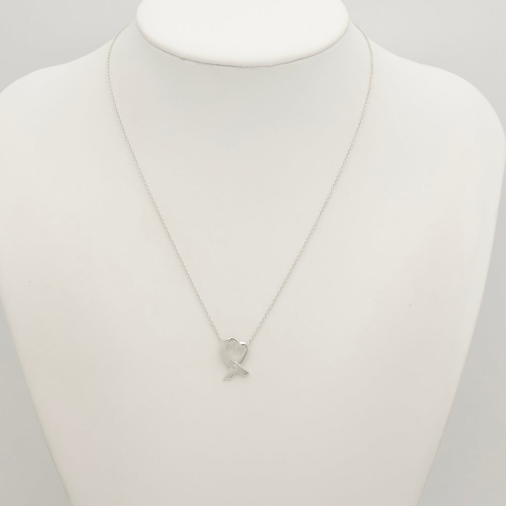 Tiffany & Co. Loving Heart Diamond Pendant Necklace Sterling Silver 925
